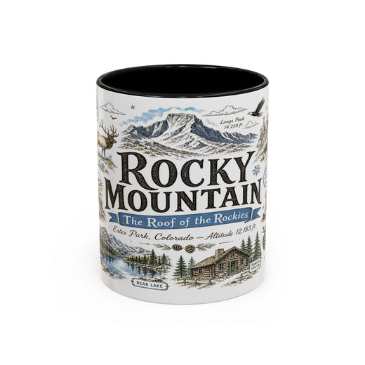 Rocky Mountain Coffee Mug | National Park Hiking Camping Gift | Accent Color Ceramic 11oz 15oz
