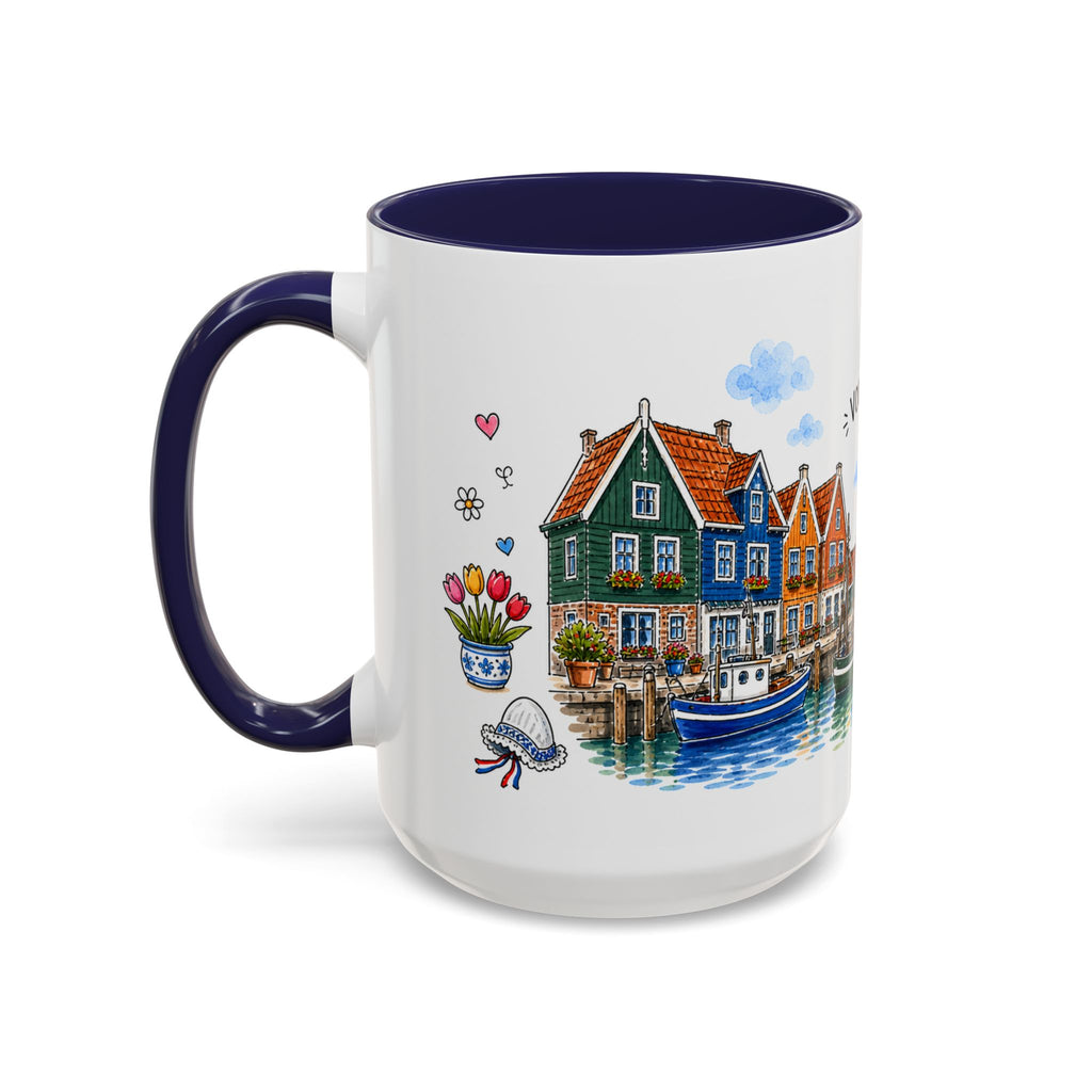 Volendam Illustrated Travel Mug | Netherlands Souvenir Accent Coffee Mug | 11oz 15oz Ceramic Cup