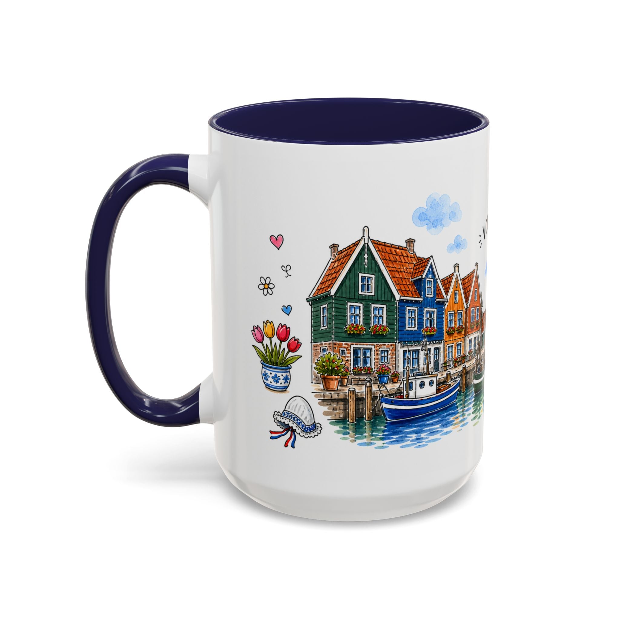 Volendam Illustrated Travel Mug | Netherlands Souvenir Accent Coffee Mug | 11oz 15oz Ceramic Cup