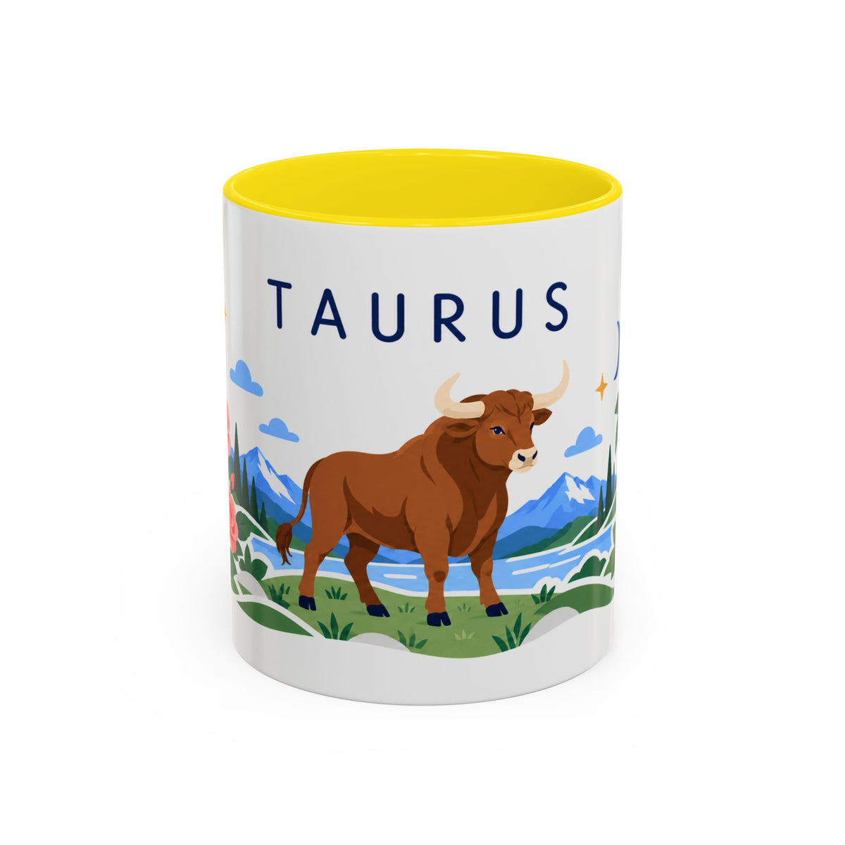 Taurus Zodiac Coffee Mug | Bull and Rose Design | Astrology Birthday Gift | 11 oz 15 oz Ceramic Accent Mug