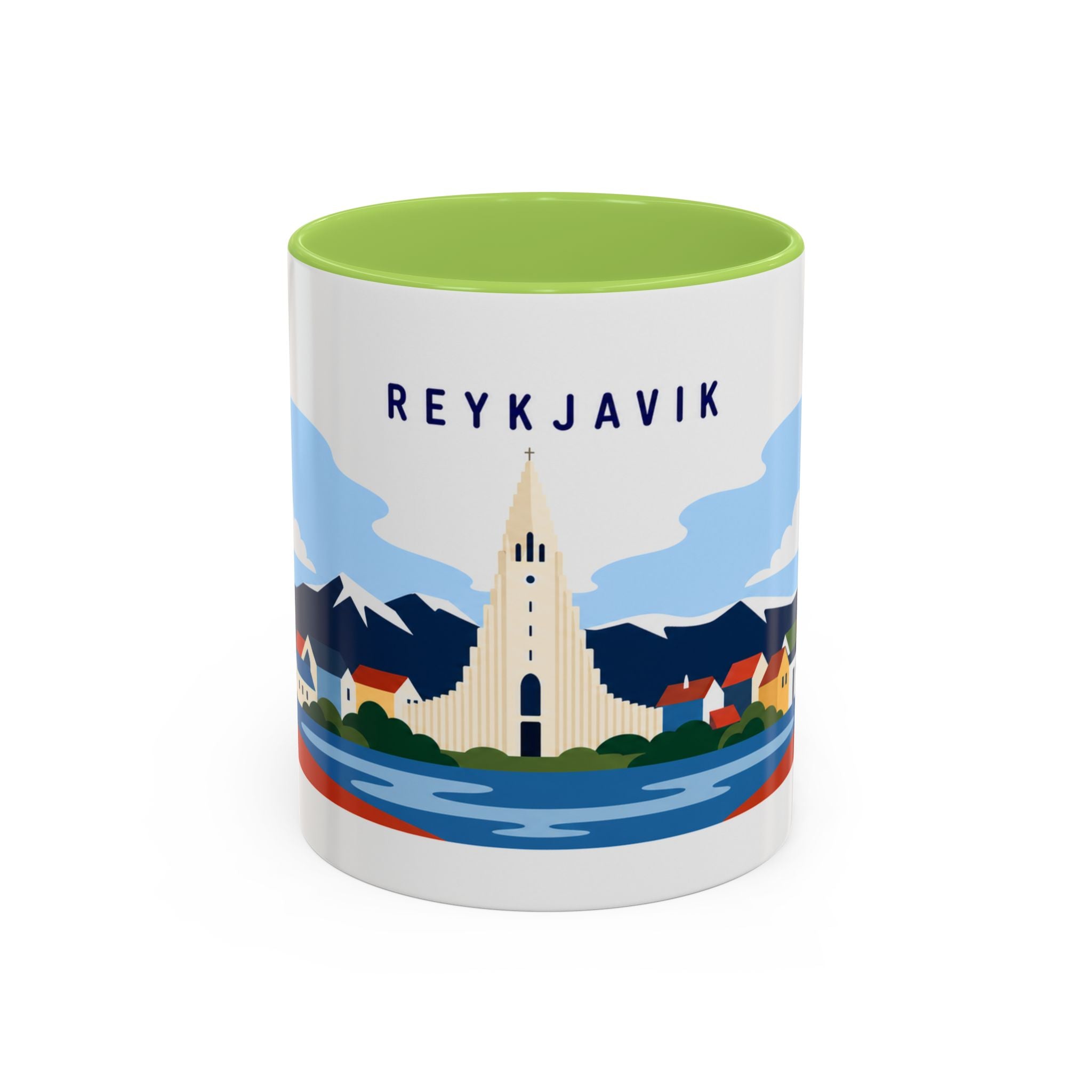 Reykjavik Coffee Mug | Travel Destination Souvenir Gift | Accent Color Ceramic 11oz 15oz