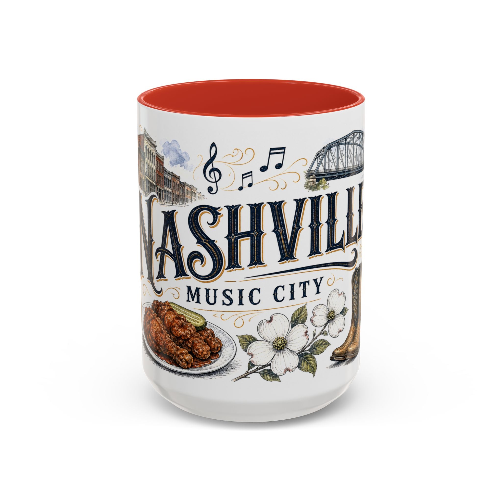 Nashville Coffee Mug | United States Travel Souvenir | Vintage Illustrated City Gift | 11 oz 15 oz Accent Mug