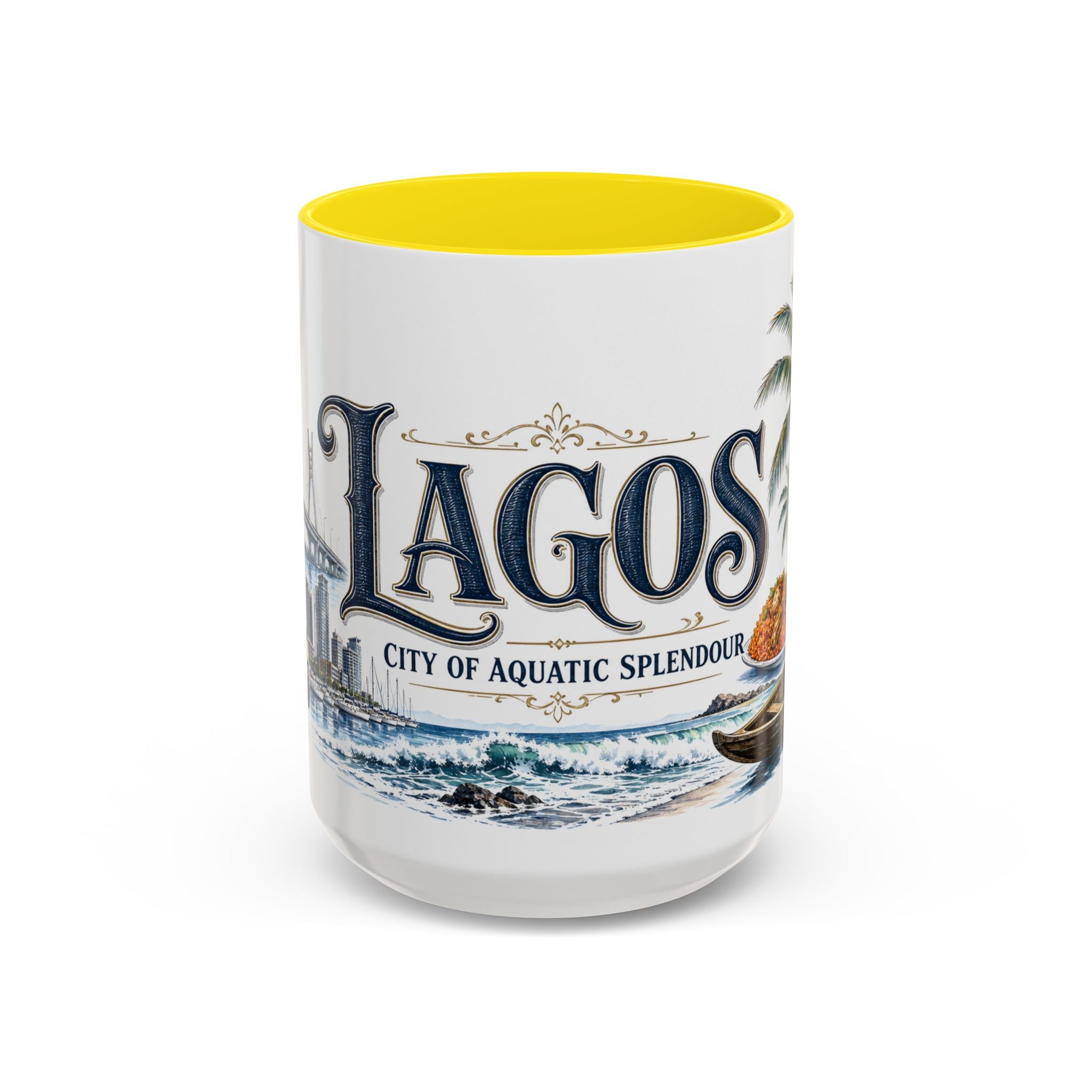 Lagos Coffee Mug | Nigeria Travel Souvenir | Vintage Illustrated City Gift | 11 oz 15 oz Accent Mug