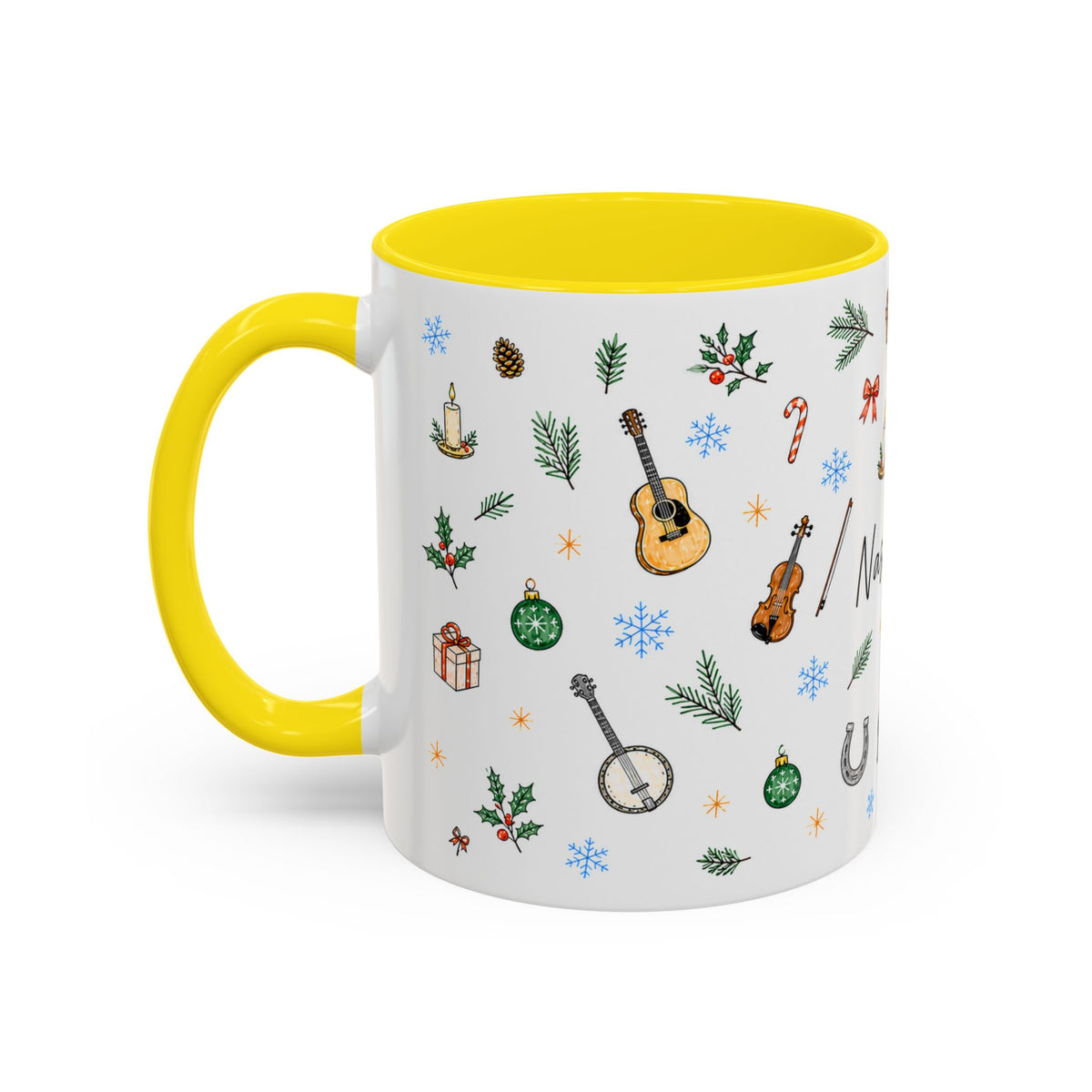Nashville Christmas Mug | Watercolor City Souvenir, Acoustic Guitar, Harmonica (11oz 15oz)