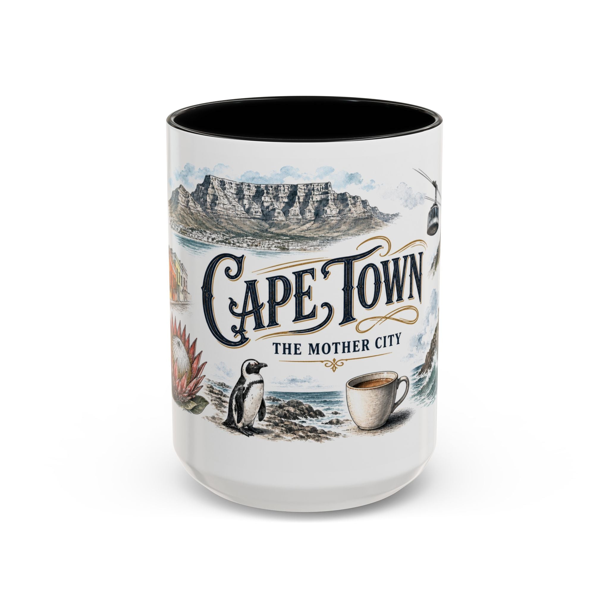 Cape Town Coffee Mug | South Africa Travel Souvenir | Vintage Illustrated City Gift | 11 oz 15 oz Accent Mug