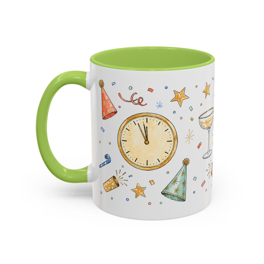 New Year Mug | Midnight Clock Toast Watercolor Celebration Gift | Accent Cup 11oz 15oz