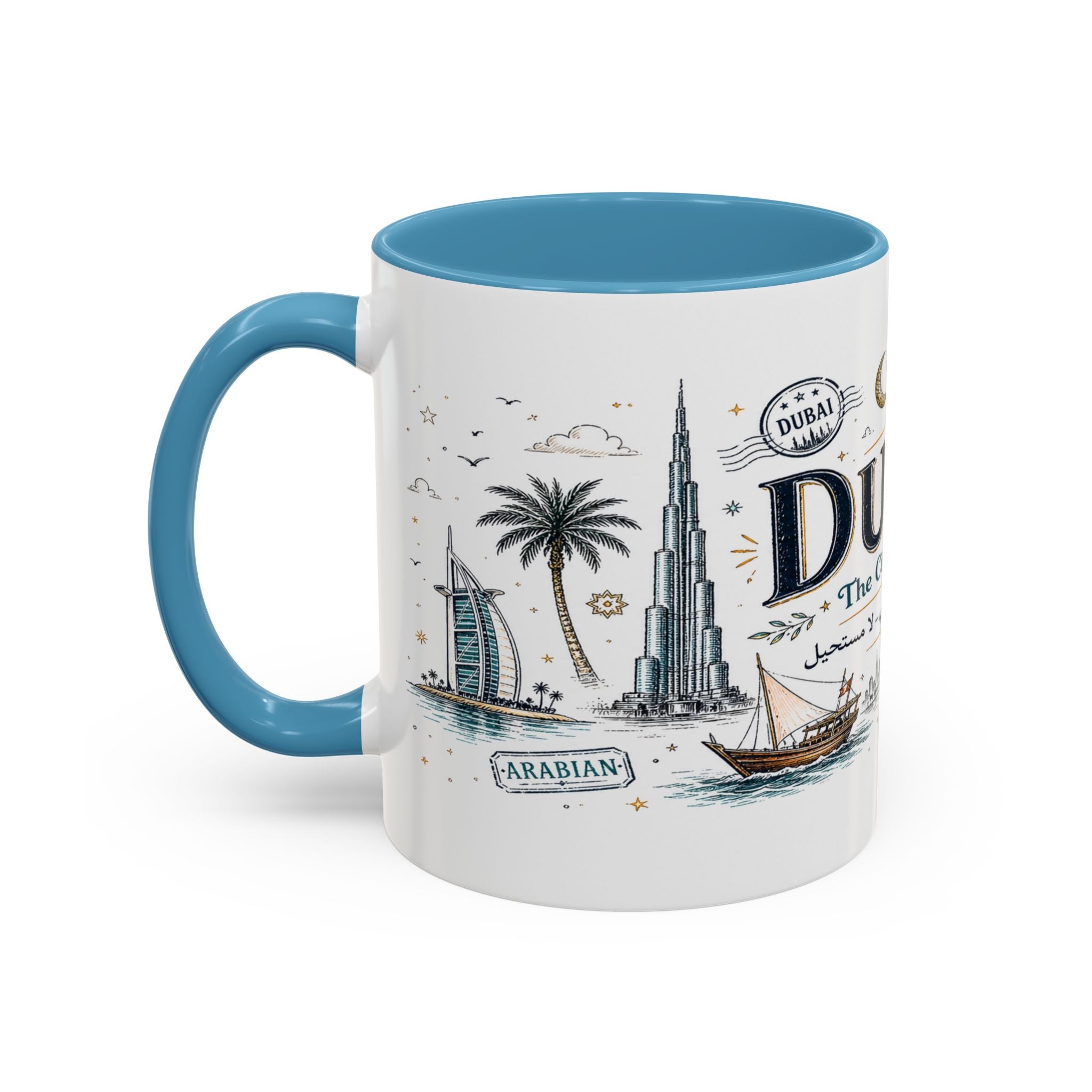 Dubai Coffee Mug | UAE Souvenir Travel Gift | Accent Color Ceramic 11oz 15oz