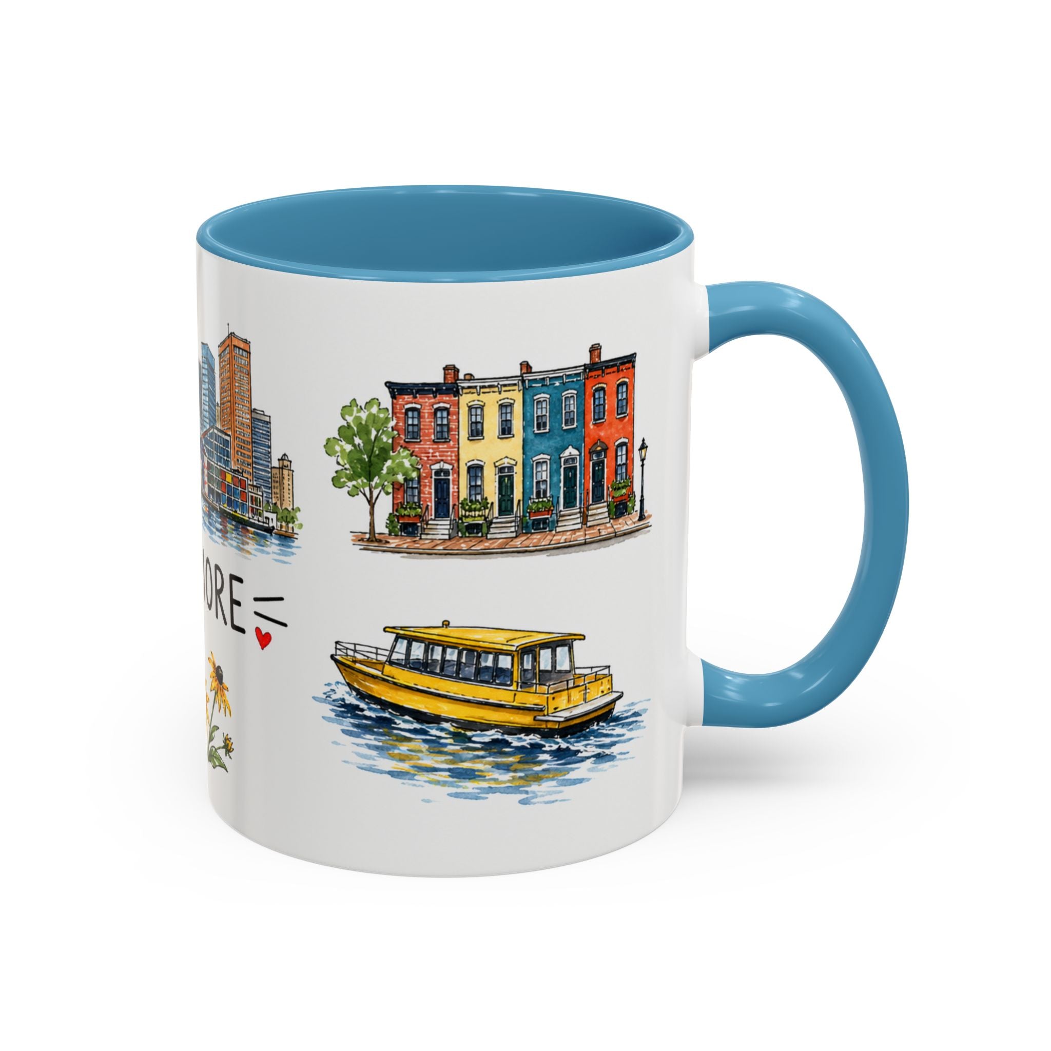 Baltimore Illustrated Travel Mug | City Souvenir Accent Coffee Mug | 11oz 15oz Ceramic Cup