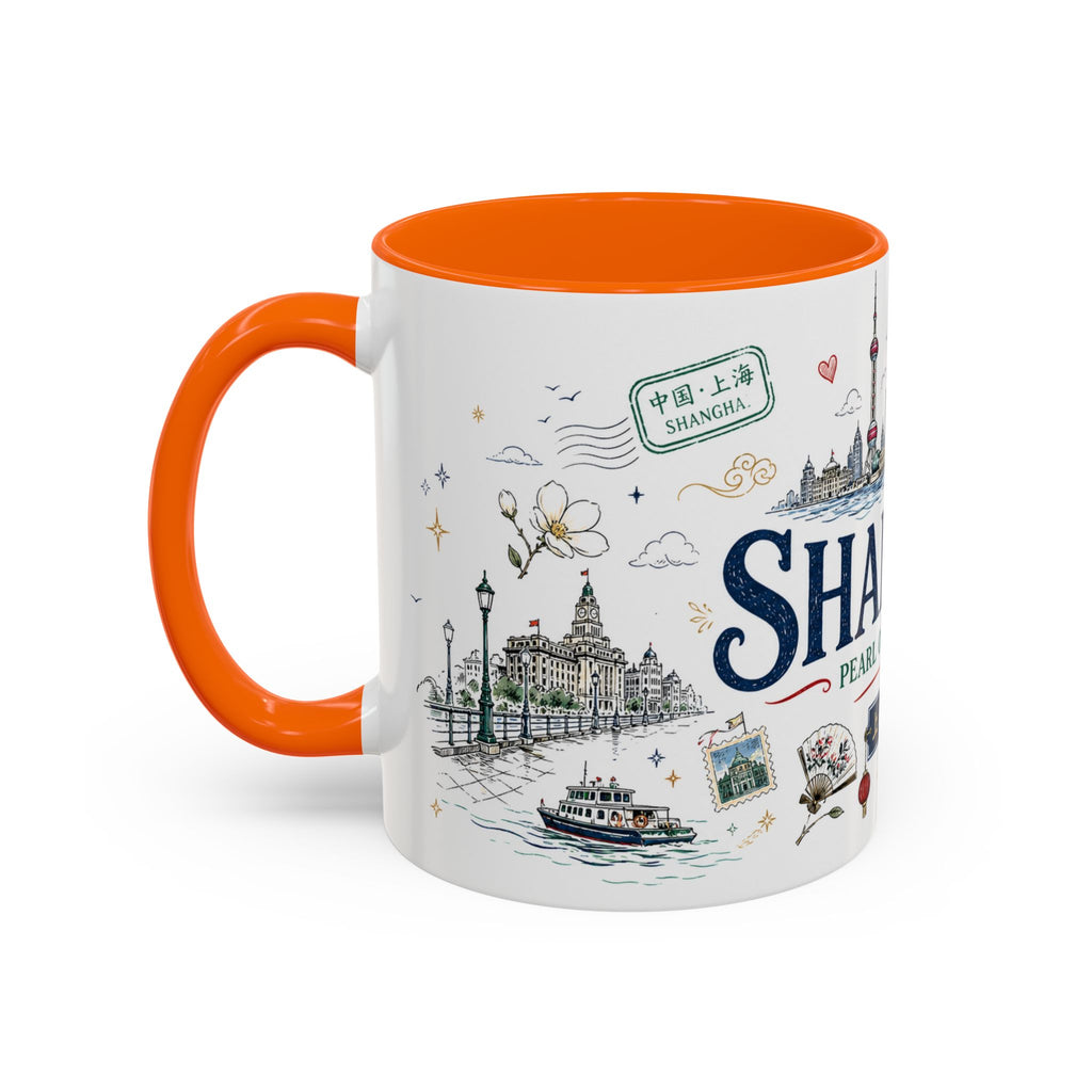 Shanghai Coffee Mug | China Souvenir Travel Gift | Accent Color Ceramic 11oz 15oz