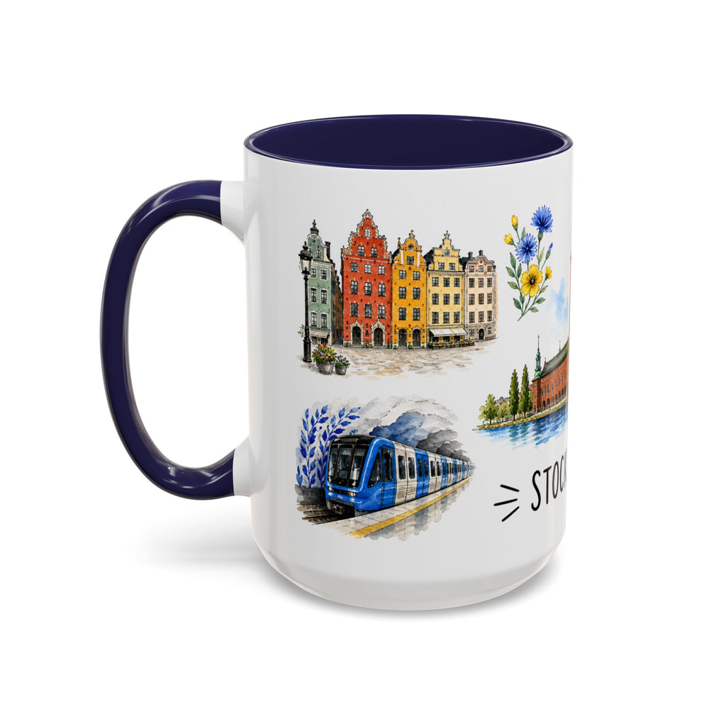 Stockholm Illustrated Travel Mug | City Souvenir Accent Coffee Mug | 11oz 15oz Ceramic Cup