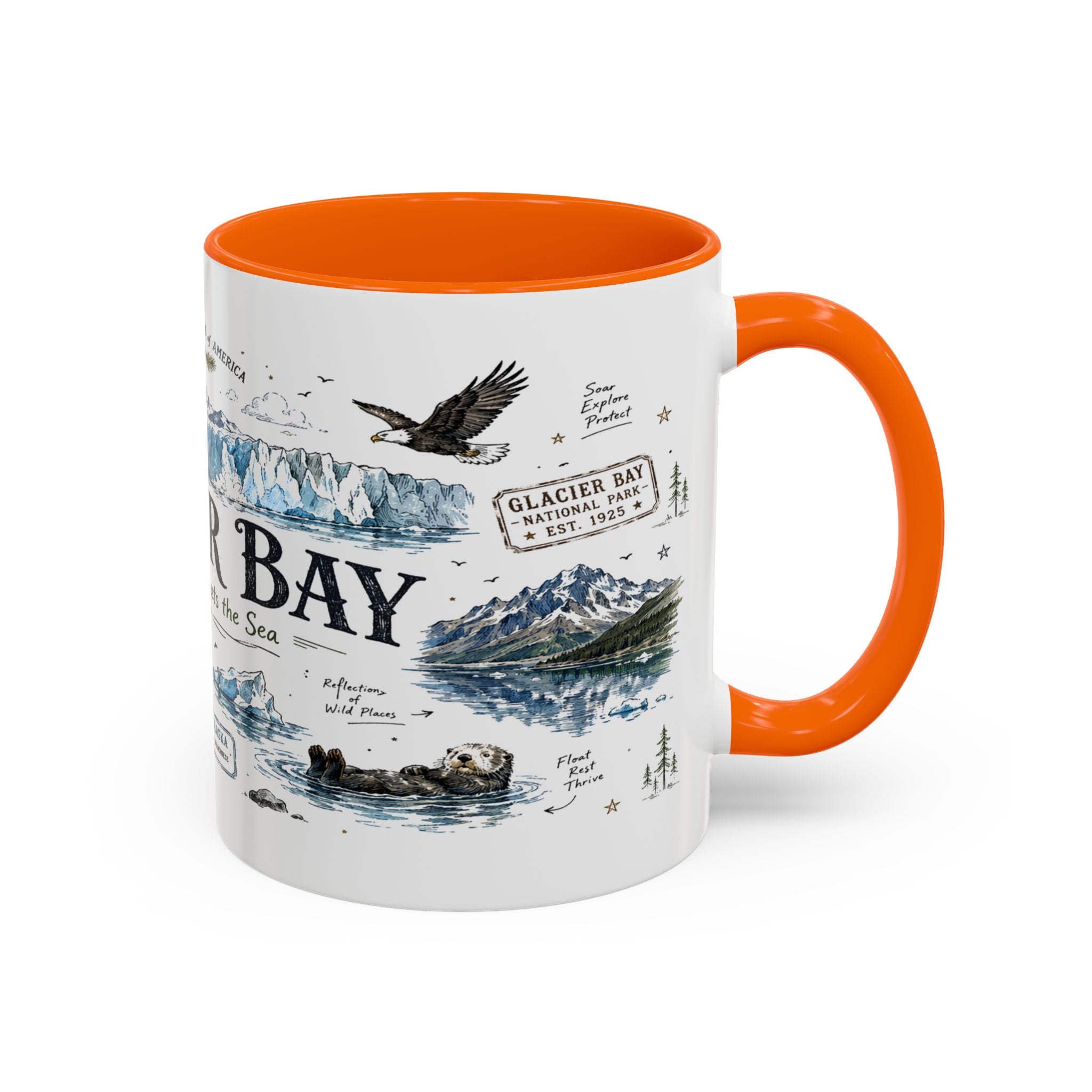 Glacier Bay National Park Coffee Mug | Alaska Wilderness Kayaking Gift | Accent Color Ceramic 11oz 15oz
