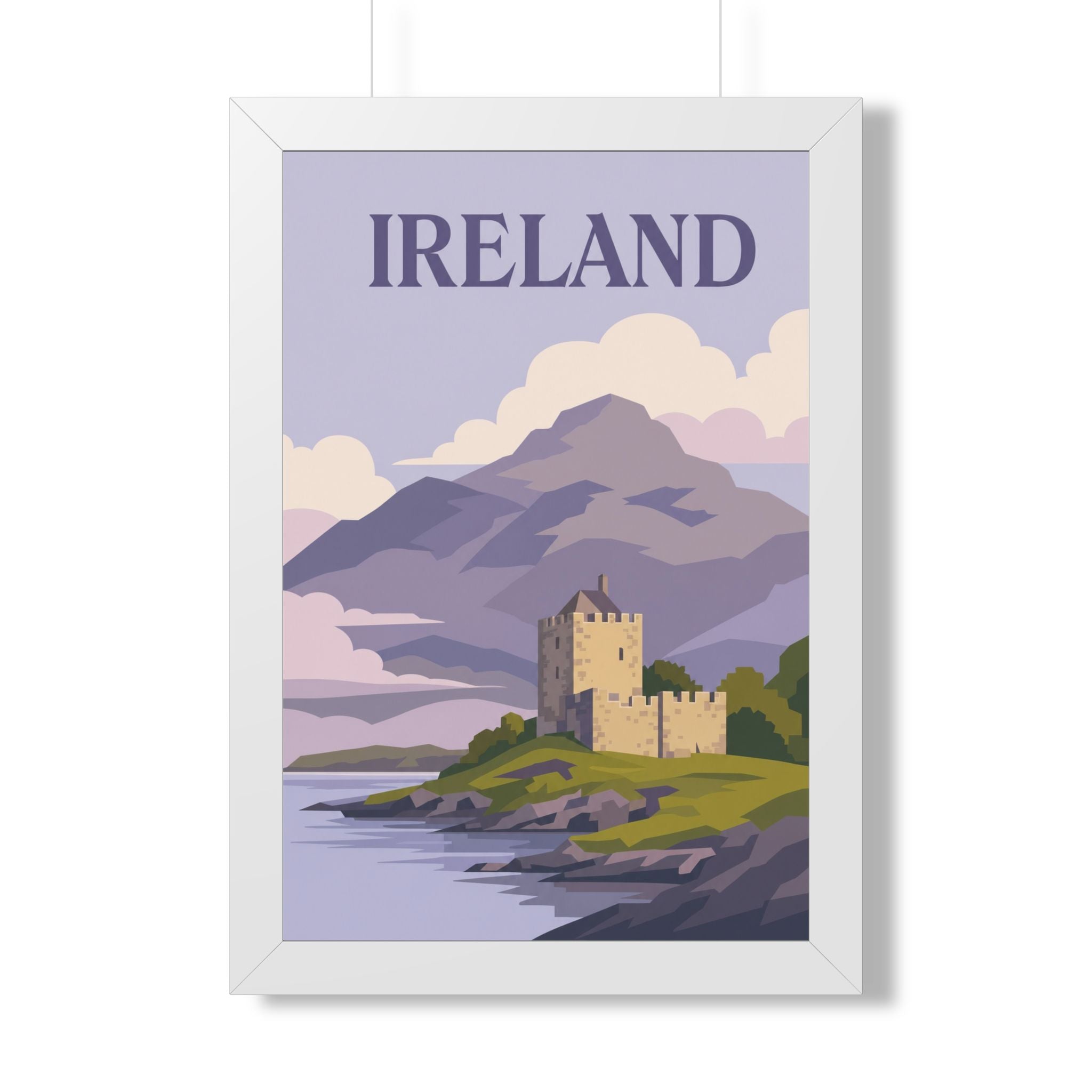 Ireland Castle Ireland Framed Poster | Vintage Travel Wall Art | Black Walnut White Frame | 16x24 20x30