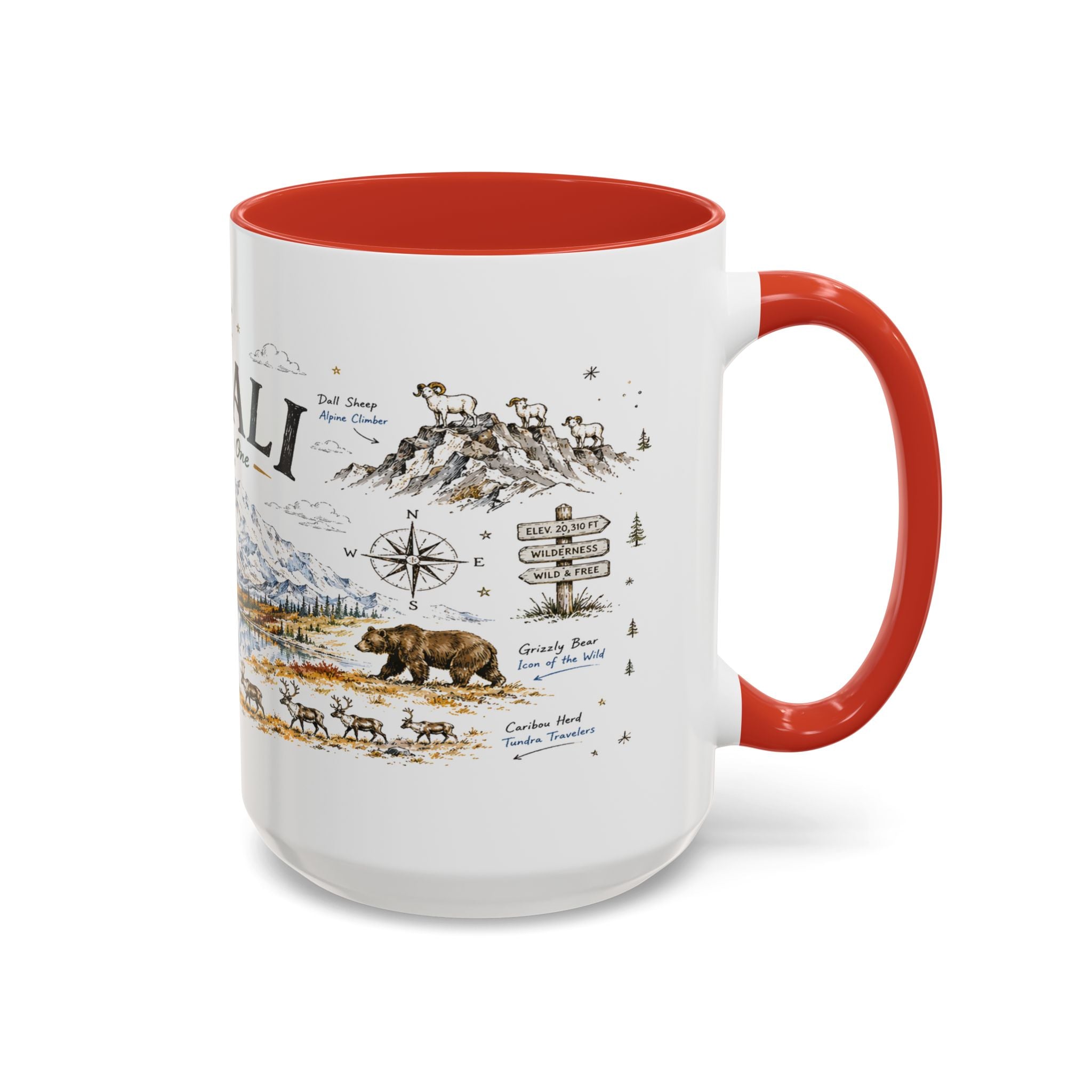 Denali National Park Coffee Mug | Alaska National Park Hiking Gift | Accent Color Ceramic 11oz 15oz
