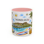 Honolulu Illustrated Travel Mug | City Souvenir Accent Coffee Mug | 11oz 15oz Ceramic Cup
