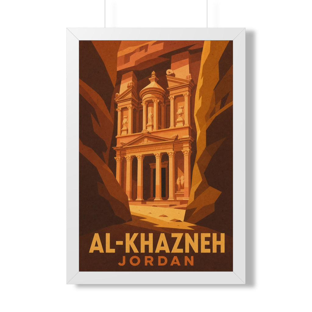 Al-Khazneh Petra Jordan Framed Poster | Vintage Travel Wall Art | Black Walnut White Frame | 16x24 20x30