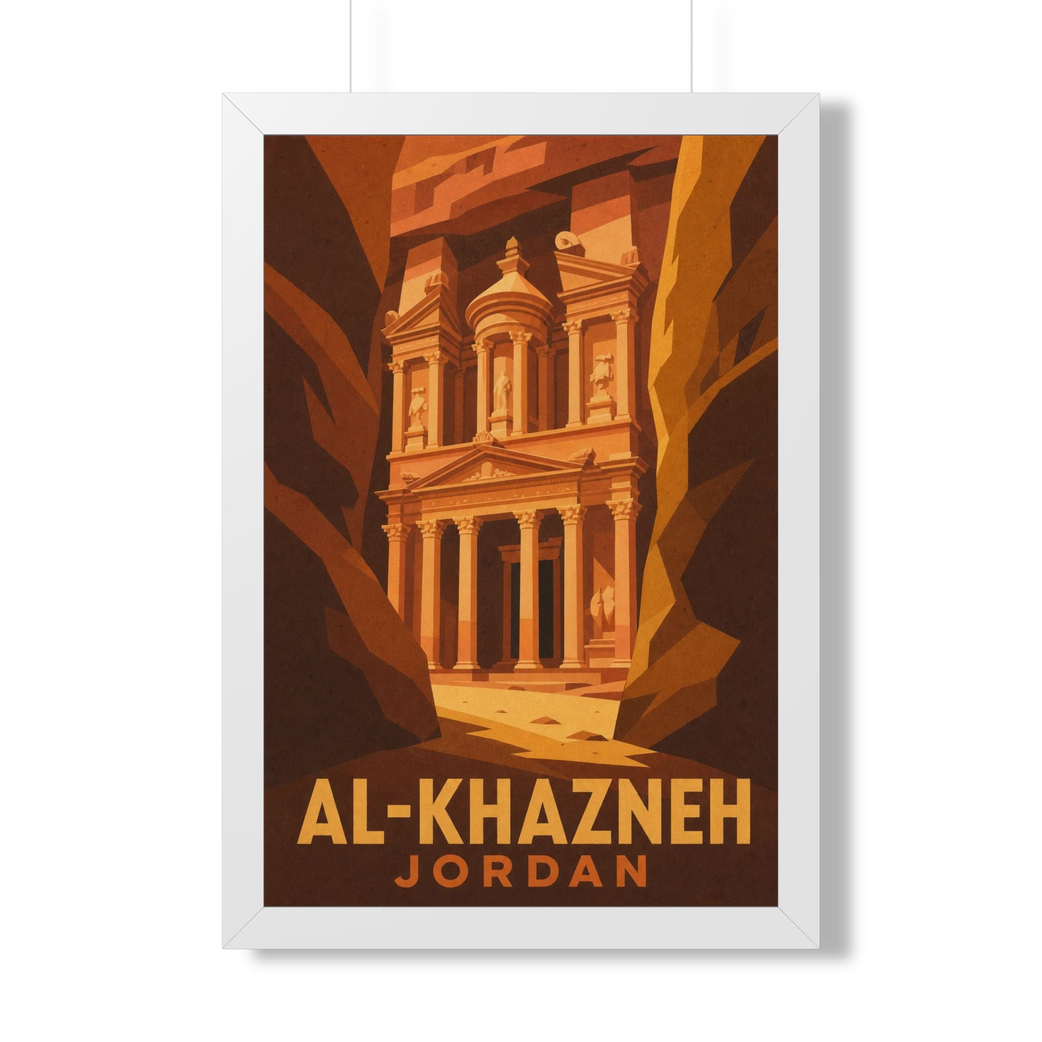Al-Khazneh Petra Jordan Framed Poster | Vintage Travel Wall Art | Black Walnut White Frame | 16x24 20x30