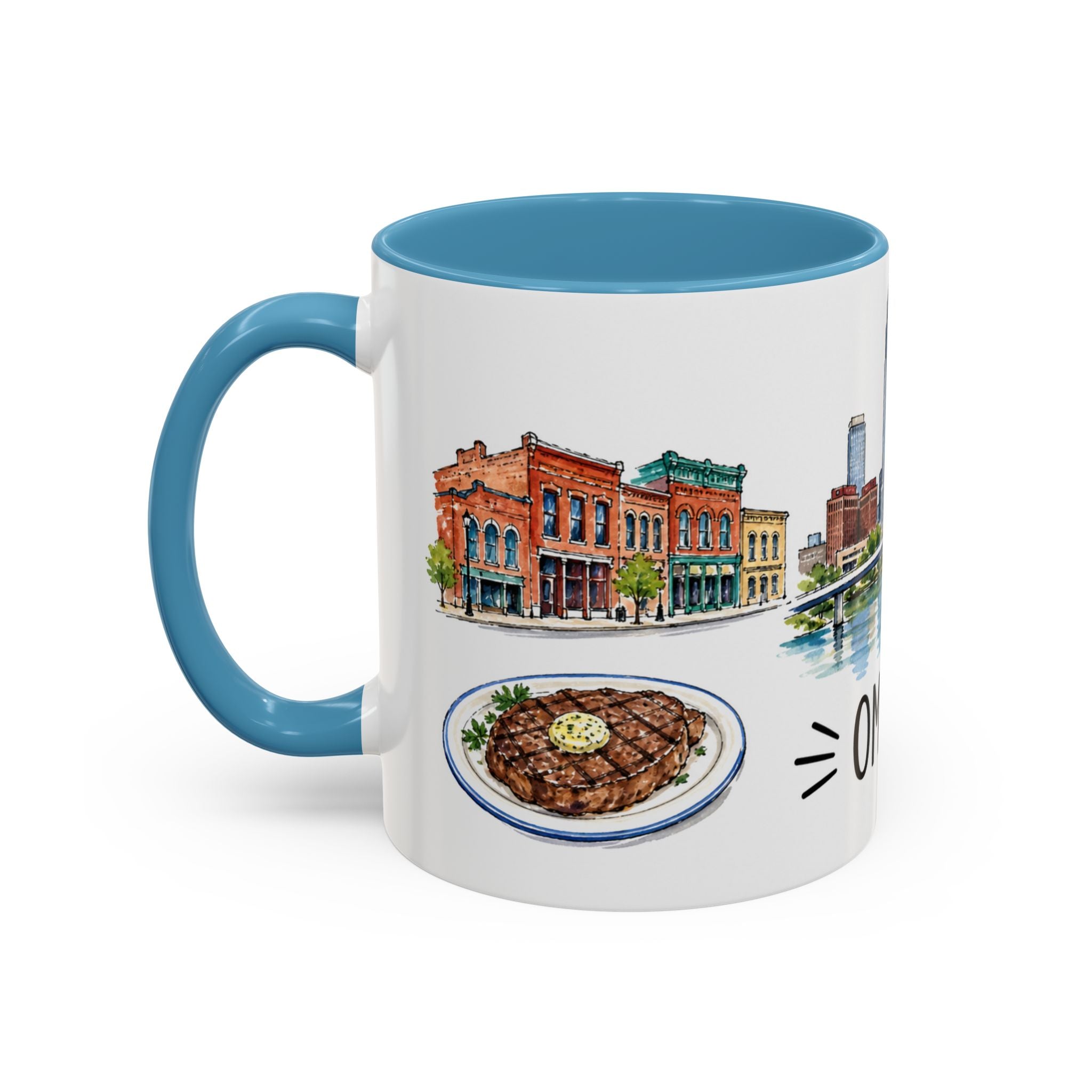 Omaha Illustrated Travel Mug | City Souvenir Accent Coffee Mug | 11oz 15oz Ceramic Cup