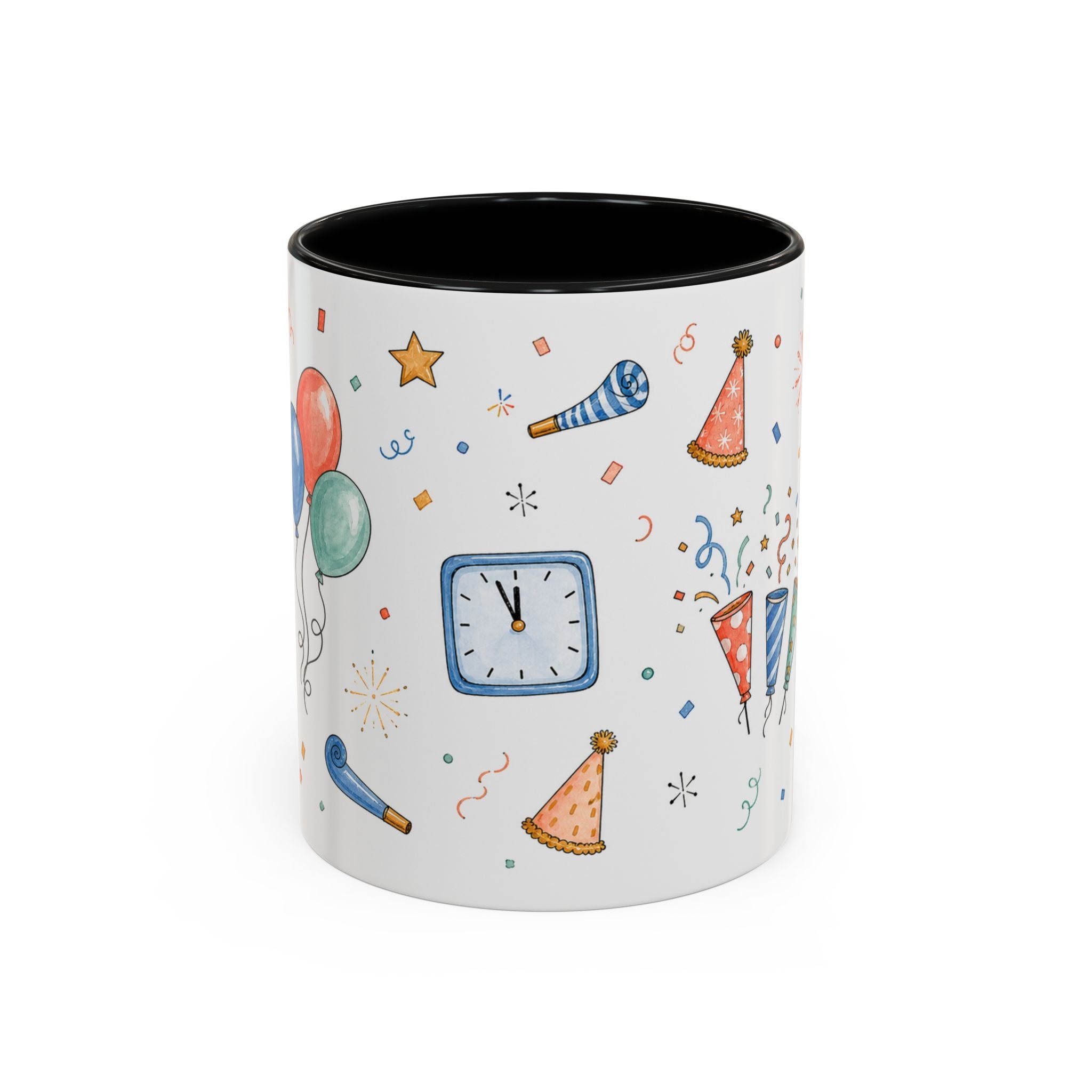 New Year Party Mug | Balloon Popper Watercolor Celebration Gift | Accent Cup 11oz 15oz