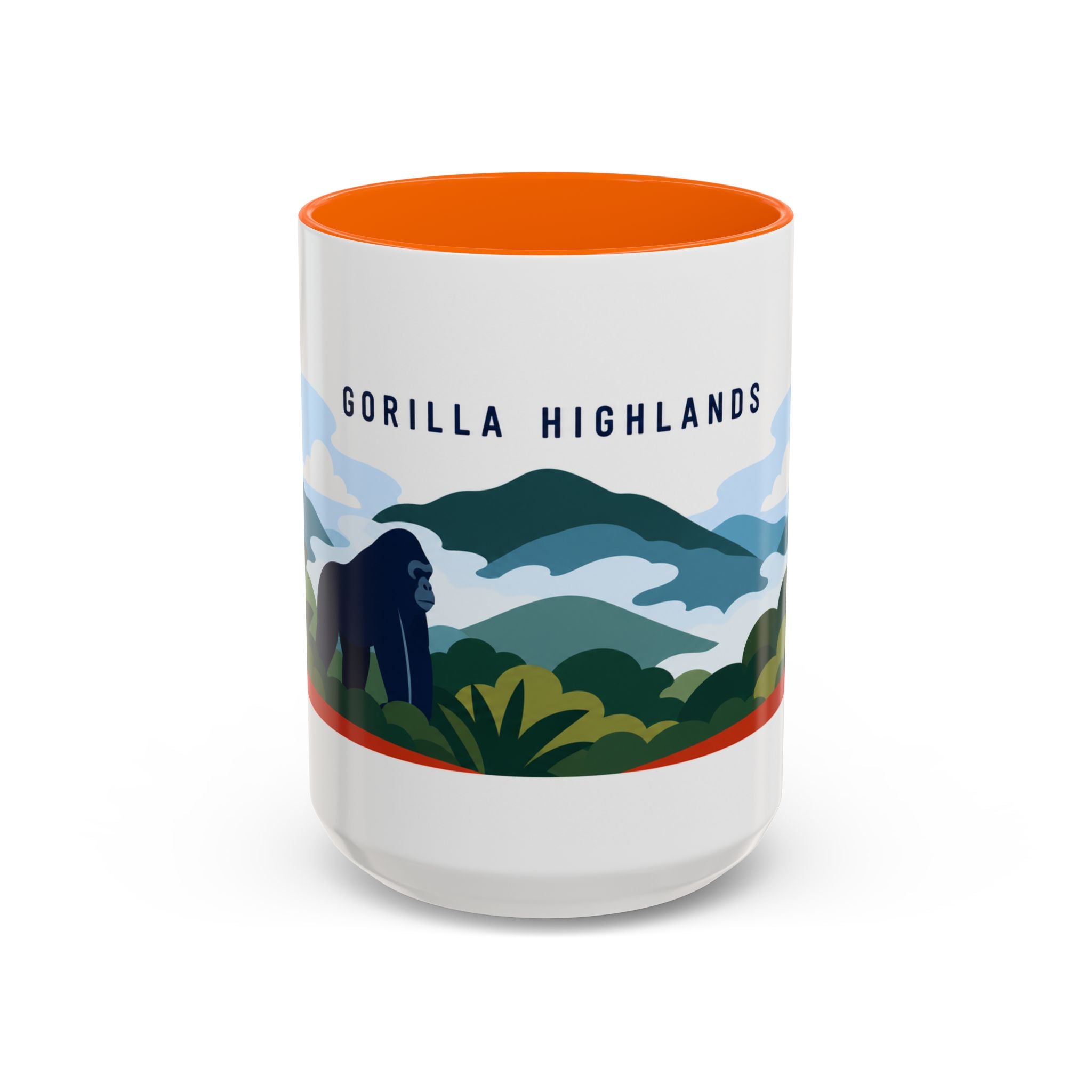 Gorilla Highlands Coffee Mug | Travel Destination Souvenir Gift | Accent Color Ceramic 11oz 15oz