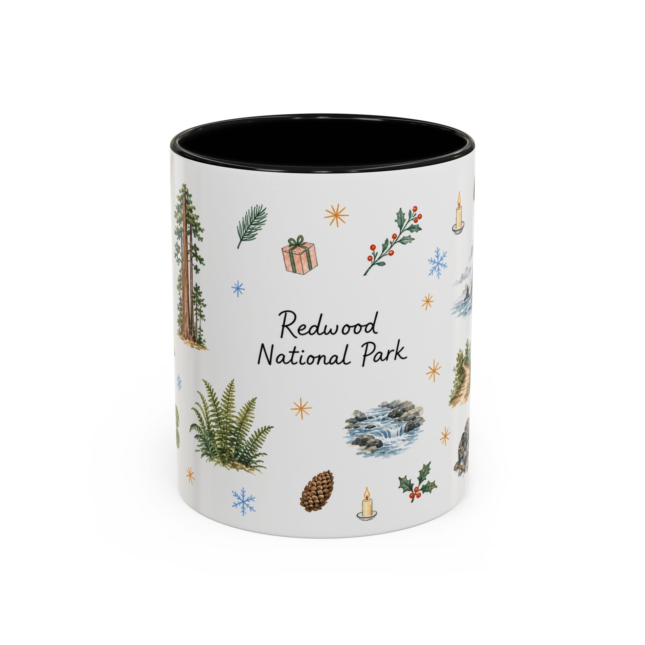 Redwood National Park Christmas Mug | Watercolor Travel Souvenir | Holiday Gift | Accent Ceramic Coffee Cup 11oz 15oz