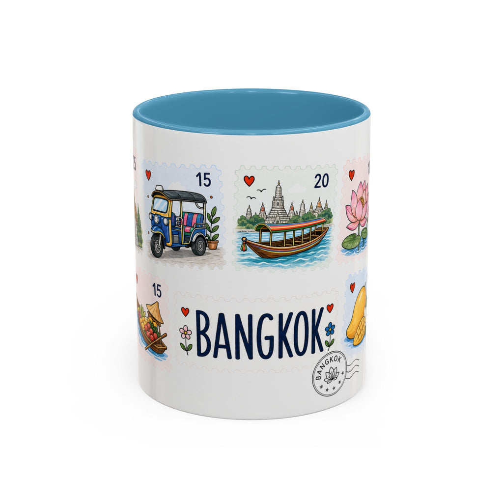 Bangkok Coffee Mug | Postage Stamp Collage Mug | Travel Souvenir Accent Cup 11oz 15oz