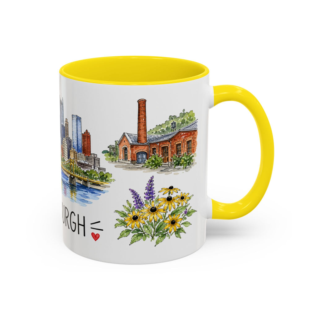 Pittsburgh Illustrated Travel Mug | City Souvenir Accent Coffee Mug | 11oz 15oz Ceramic Cup