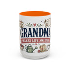 Grandma Makes Life Sweeter Coffee Mug | Gift From Grandkids | Accent Color Ceramic 11oz 15oz