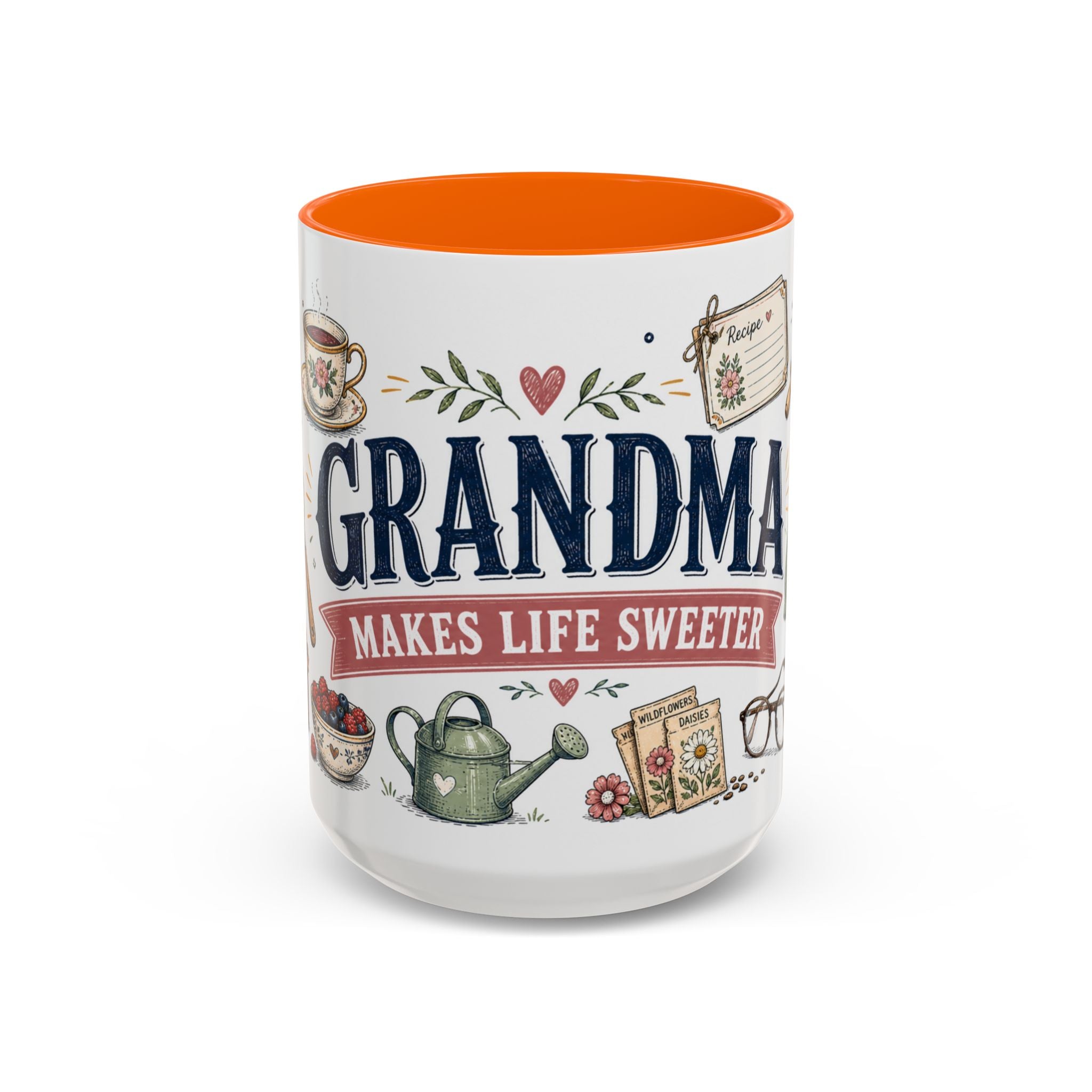 Grandma Makes Life Sweeter Coffee Mug | Gift From Grandkids | Accent Color Ceramic 11oz 15oz