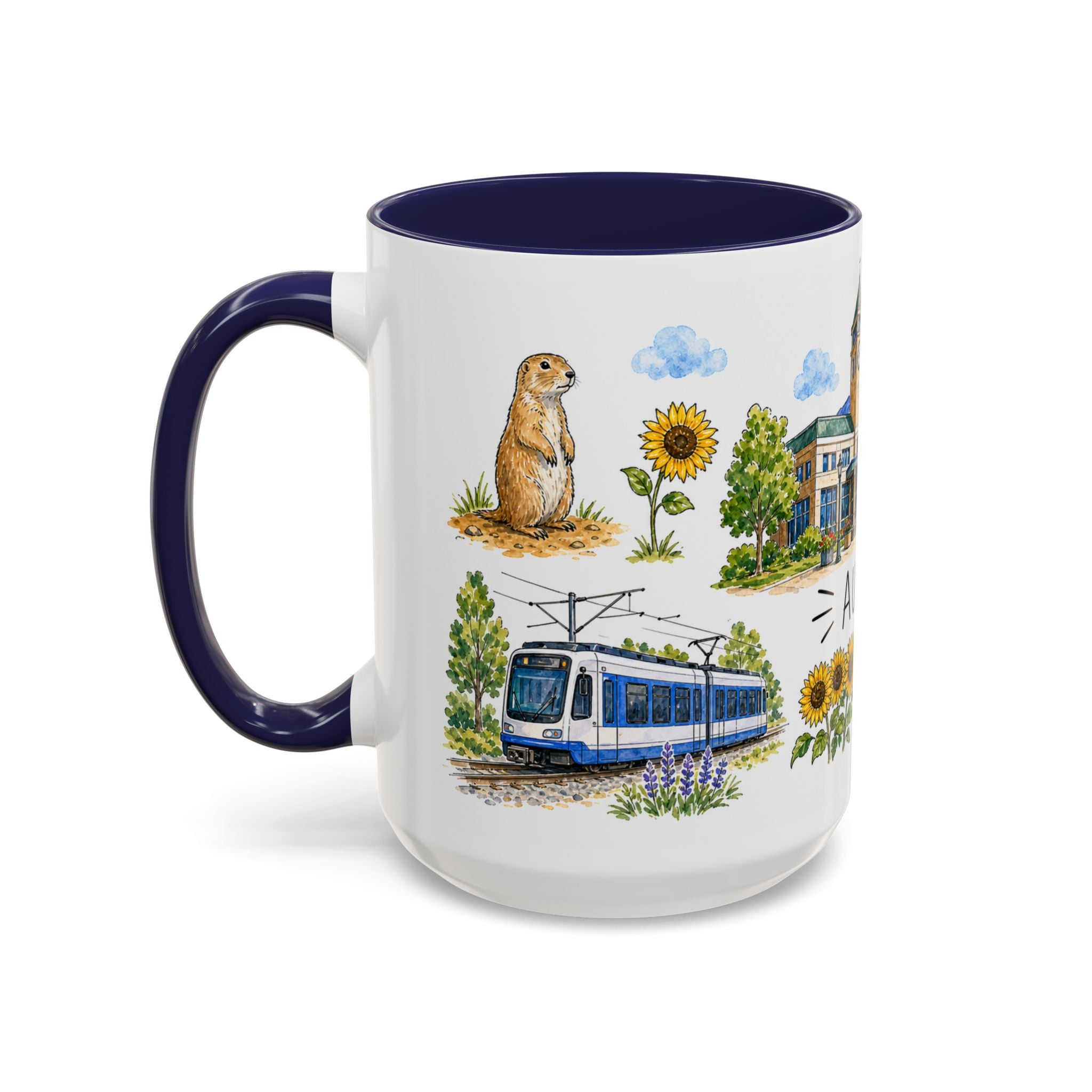 Aurora Illustrated Travel Mug | City Souvenir Accent Coffee Mug | 11oz 15oz Ceramic Cup