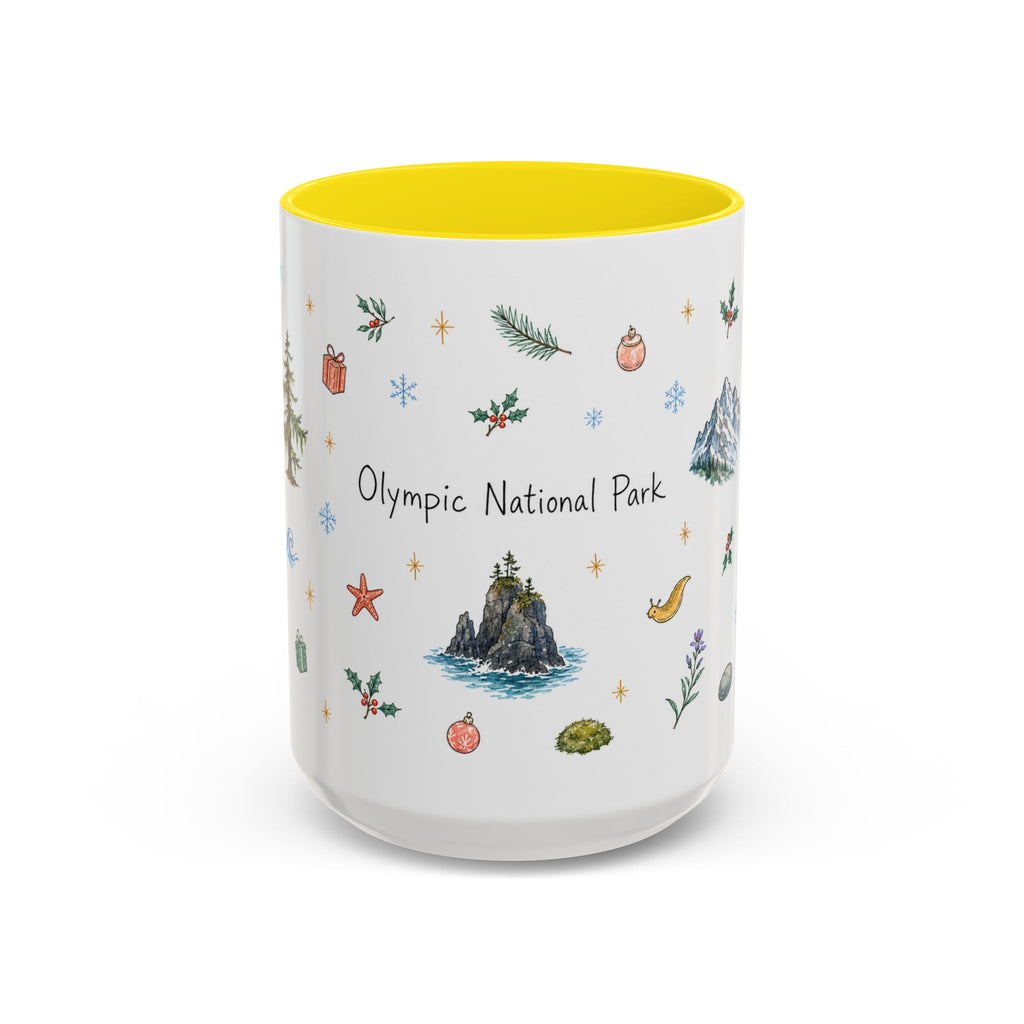 Olympic National Park Christmas Mug | Watercolor Travel Souvenir | Holiday Gift | Accent Ceramic Coffee Cup 11oz 15oz
