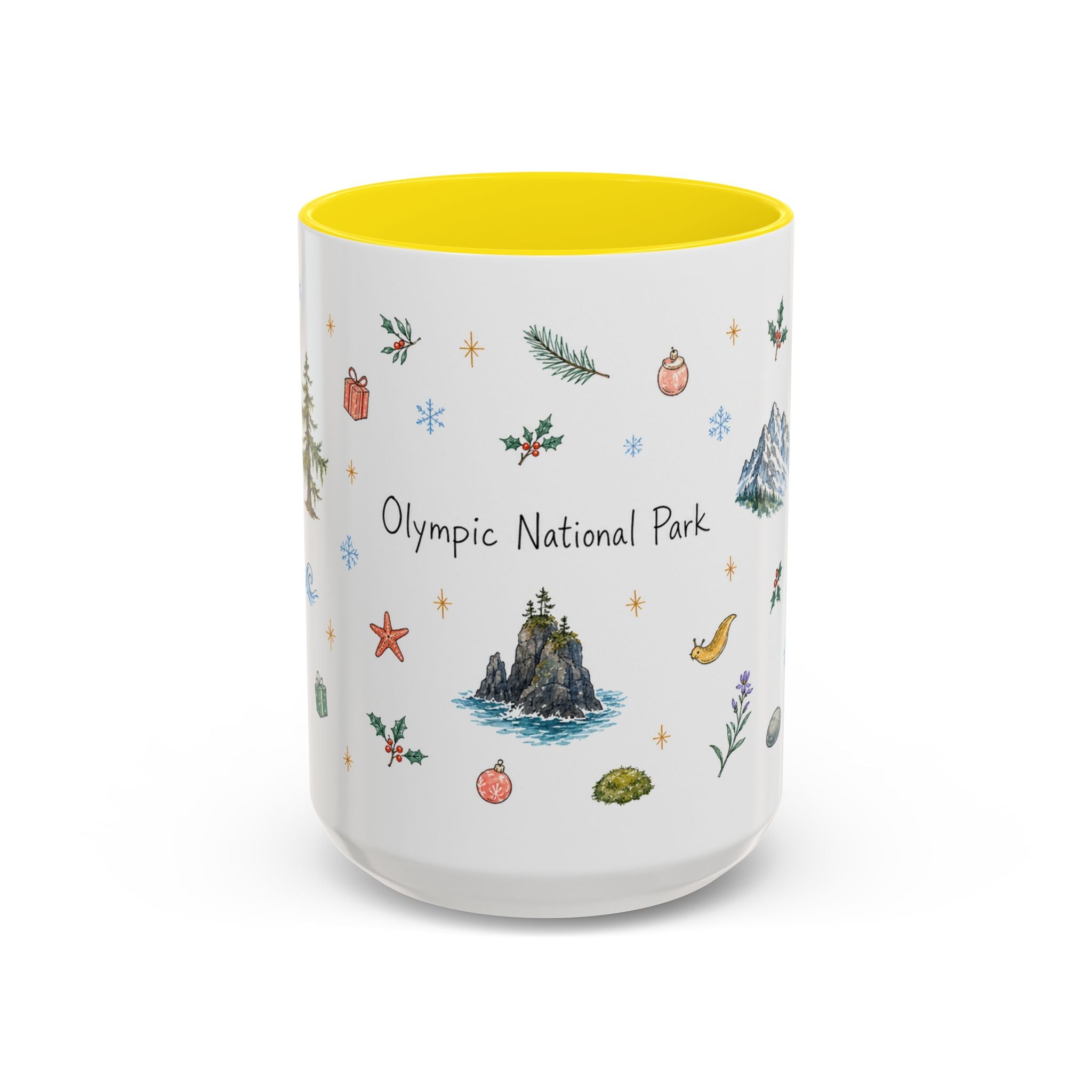Olympic National Park Christmas Mug | Watercolor Travel Souvenir | Holiday Gift | Accent Ceramic Coffee Cup 11oz 15oz