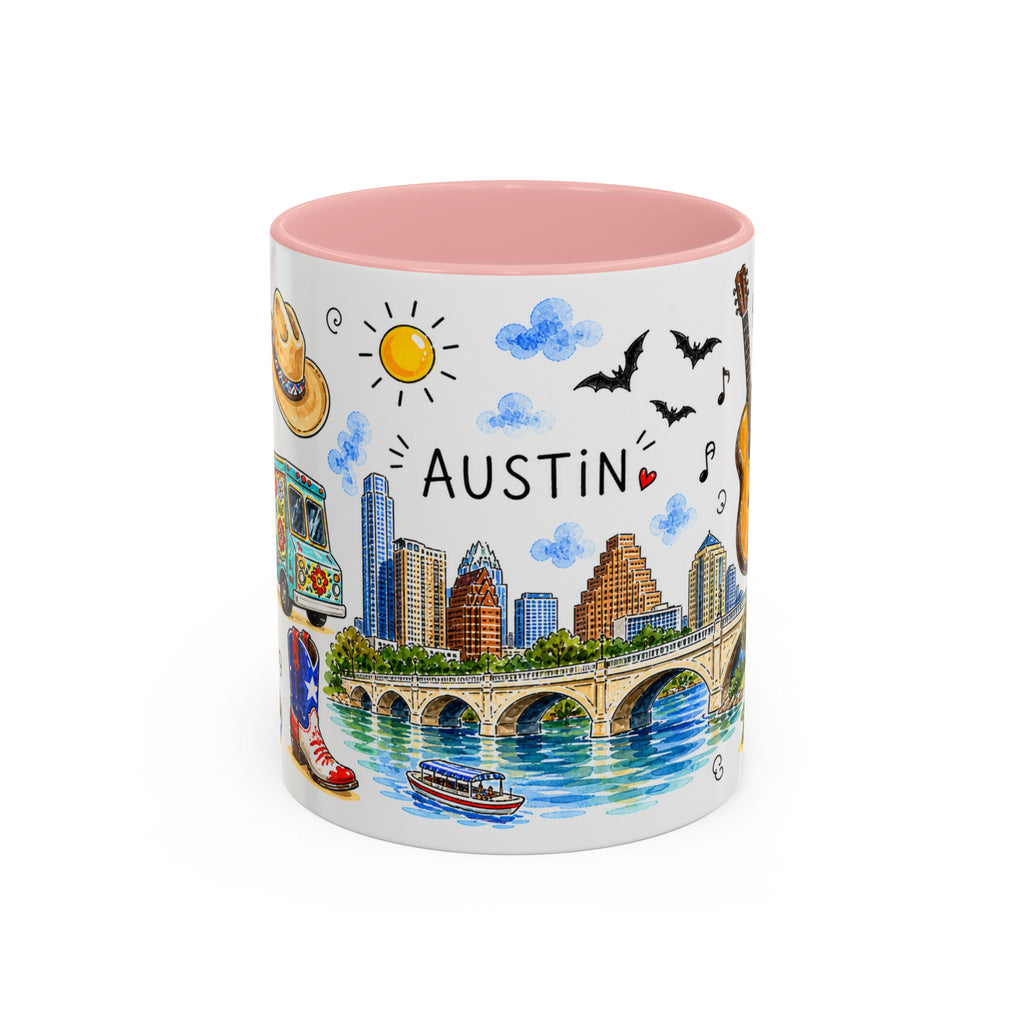 Austin Illustrated Travel Mug | City Souvenir Accent Coffee Mug | 11oz 15oz Ceramic Cup