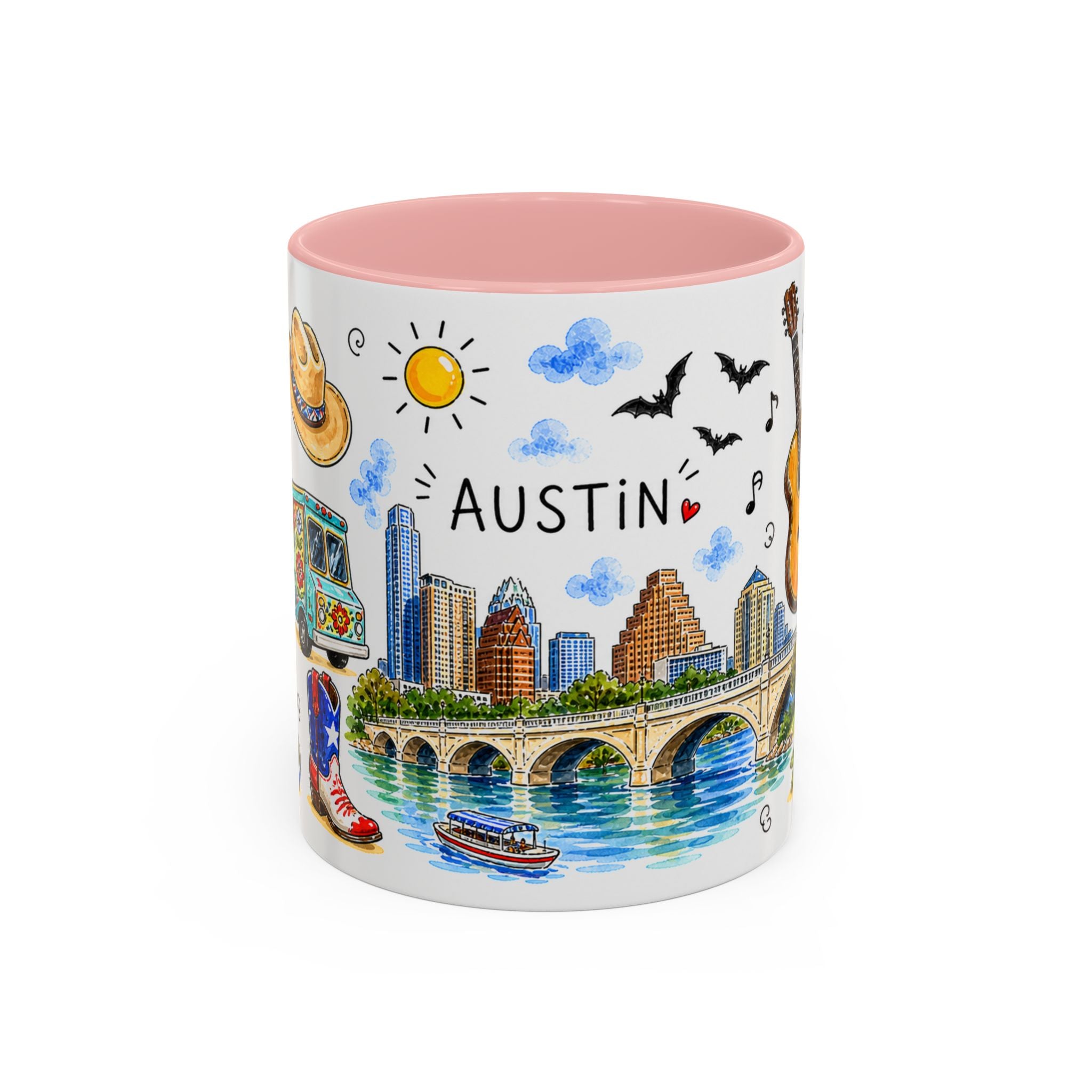 Austin Illustrated Travel Mug | City Souvenir Accent Coffee Mug | 11oz 15oz Ceramic Cup