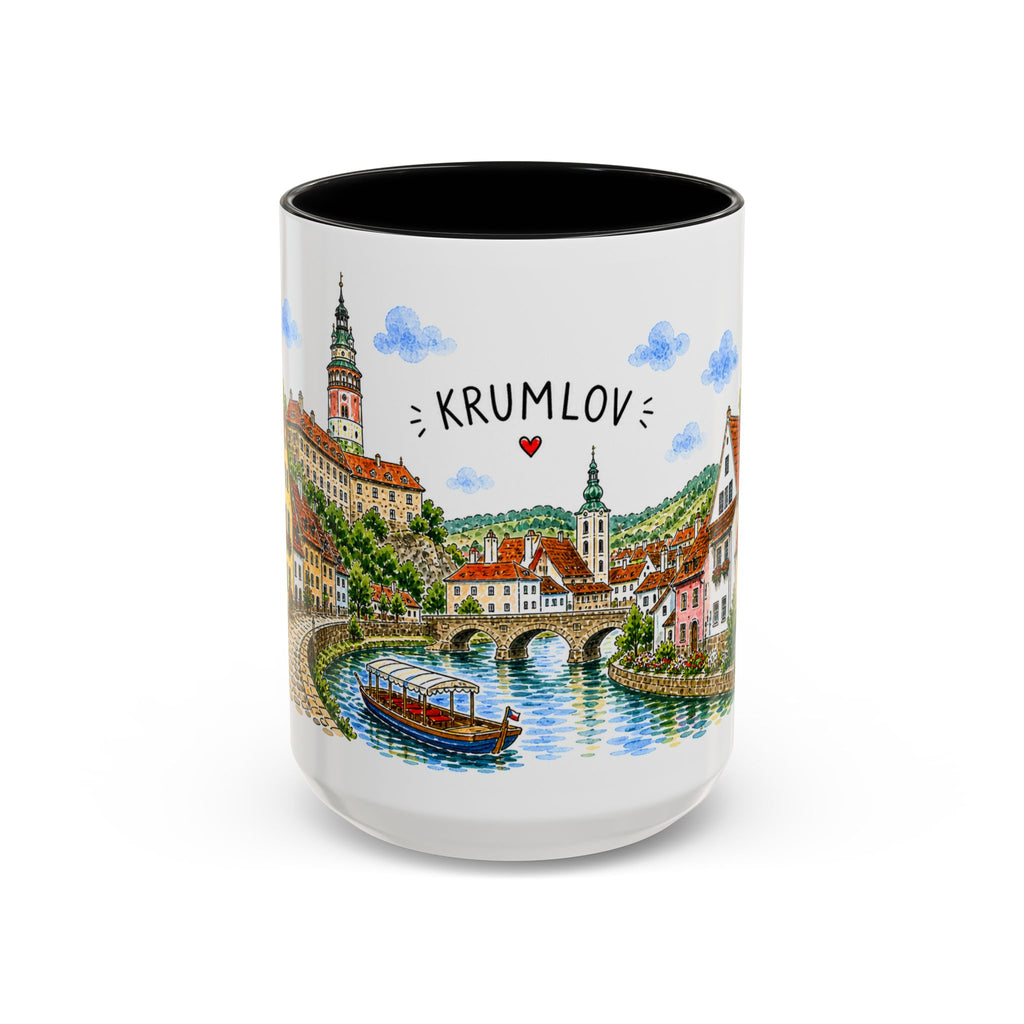 Cesky Krumlov Illustrated Travel Mug | Czechia Souvenir Accent Coffee Mug | 11oz 15oz Ceramic Cup