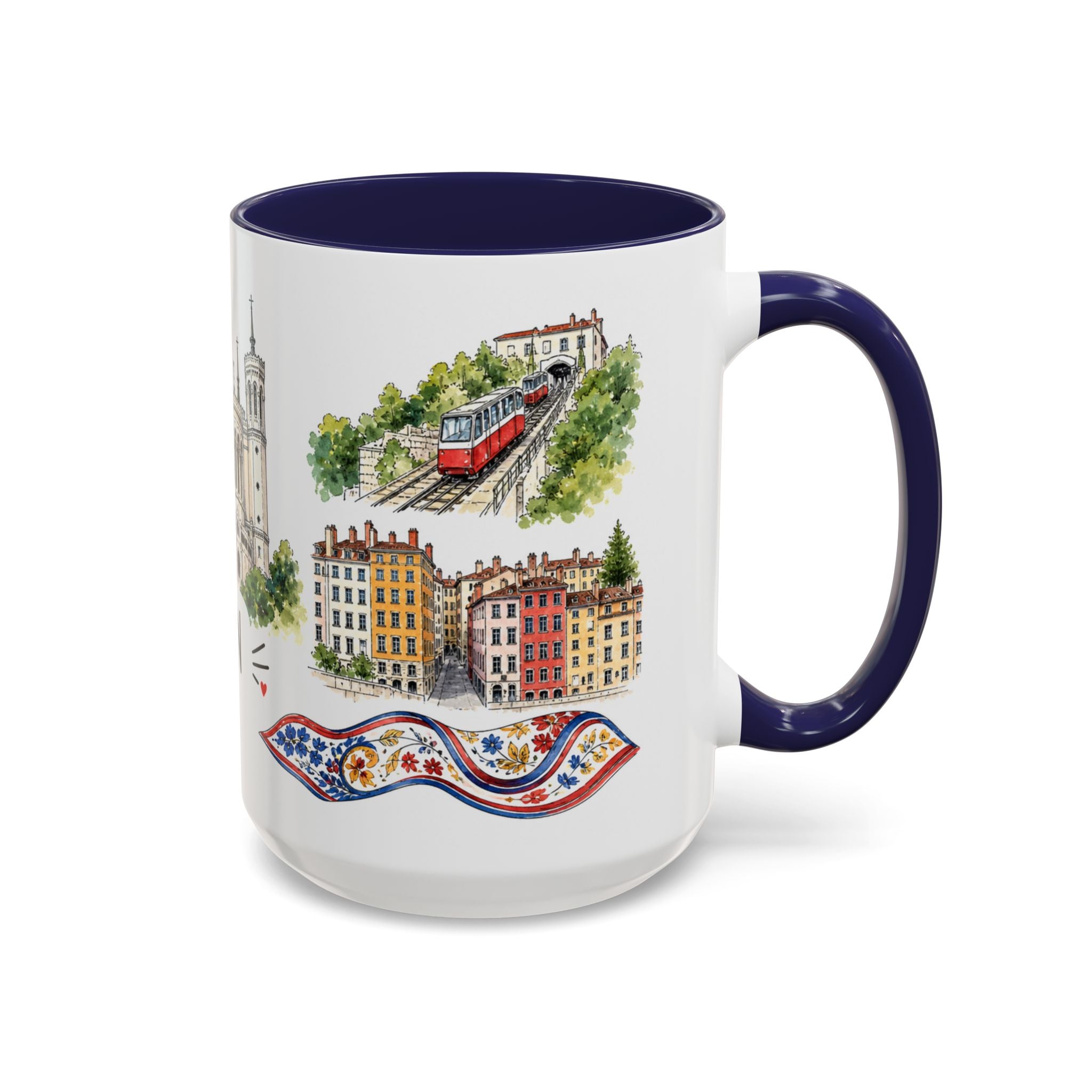 Lyon Illustrated Travel Mug | City Souvenir Accent Coffee Mug | 11oz 15oz Ceramic Cup