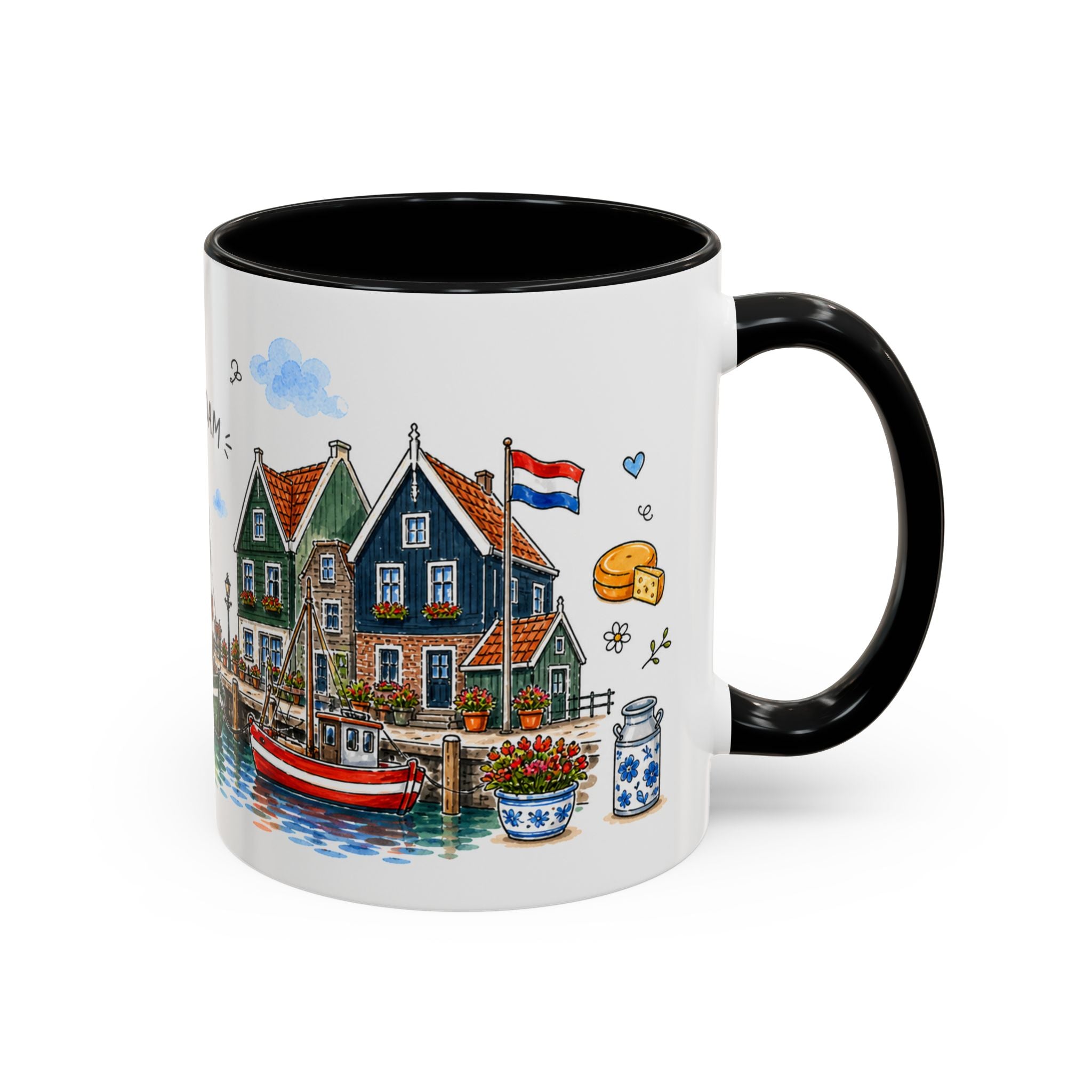 Volendam Illustrated Travel Mug | Netherlands Souvenir Accent Coffee Mug | 11oz 15oz Ceramic Cup