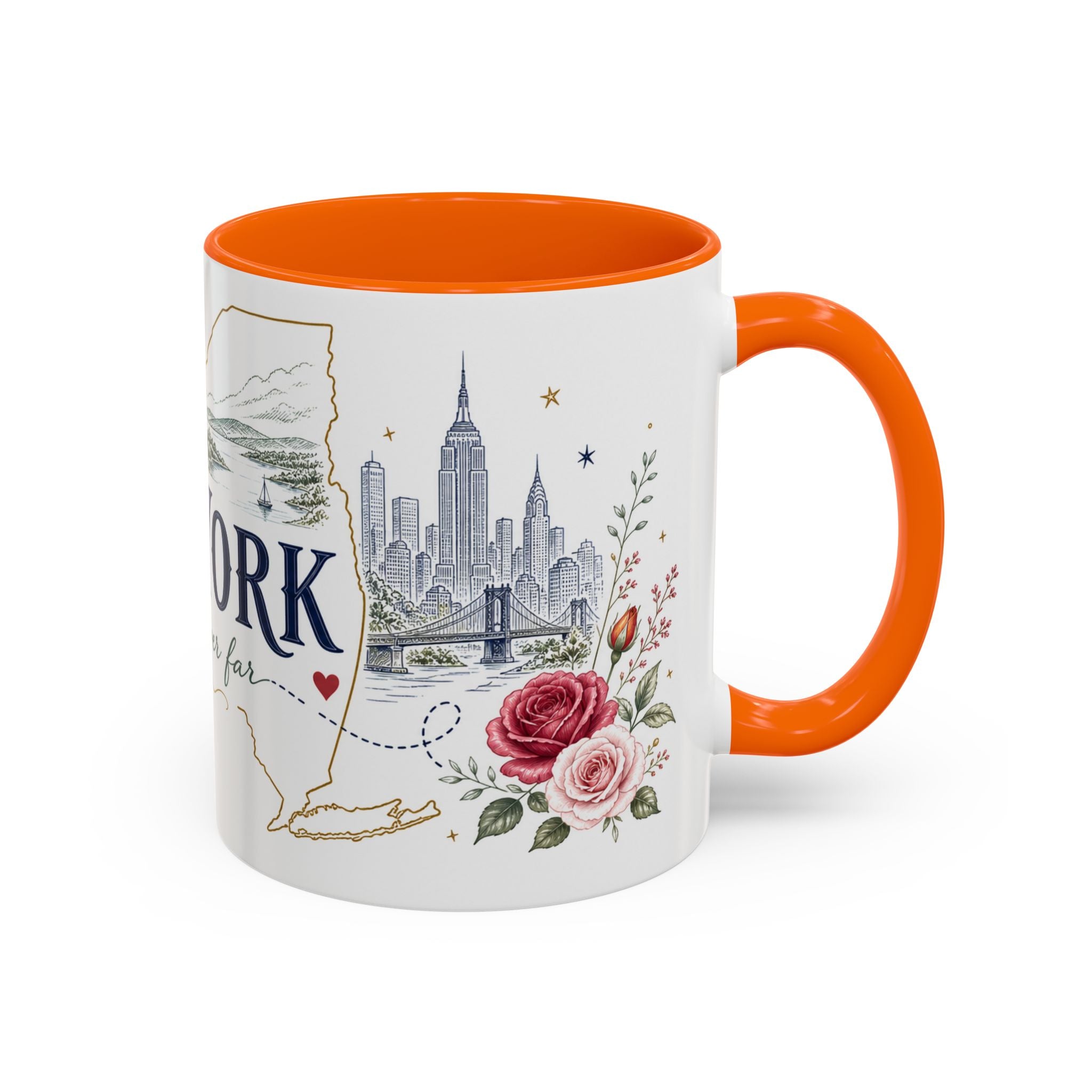 New York State Map Mug | Botanical Rose Accents, Long Distance Friendship Gift