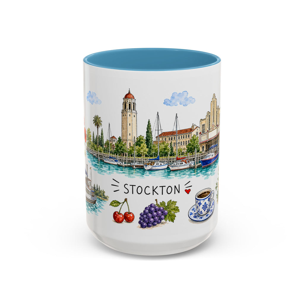 Stockton Illustrated Travel Mug | City Souvenir Accent Coffee Mug | 11oz 15oz Ceramic Cup