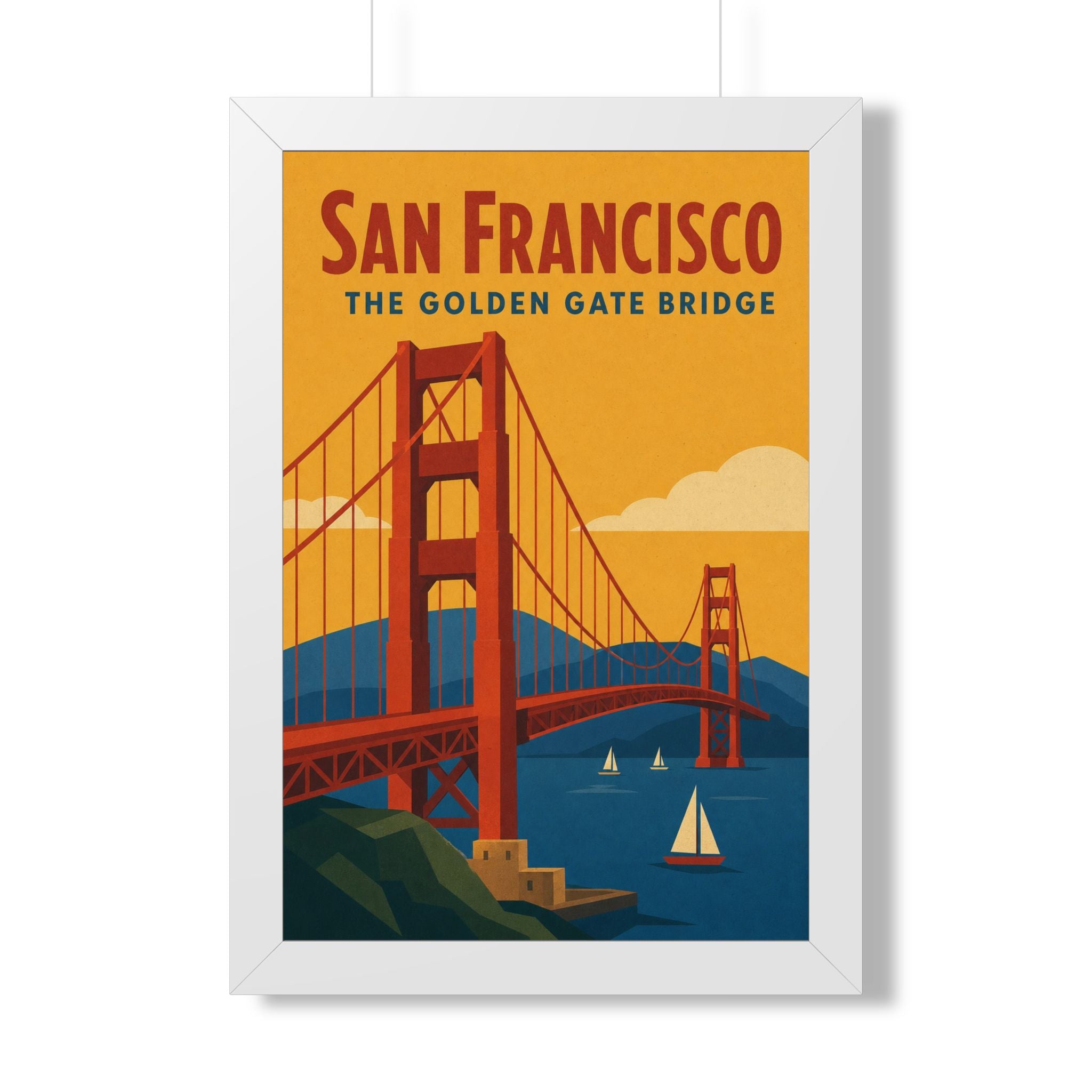 Golden Gate Bridge United States Framed Poster | Vintage Travel Wall Art | Black Walnut White Frame | 16x24 20x30