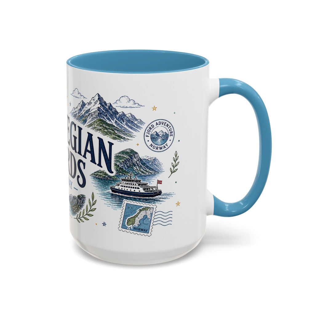 Norwegian Fjords Coffee Mug | Travel Destination Souvenir Gift | Accent Color Ceramic 11oz 15oz