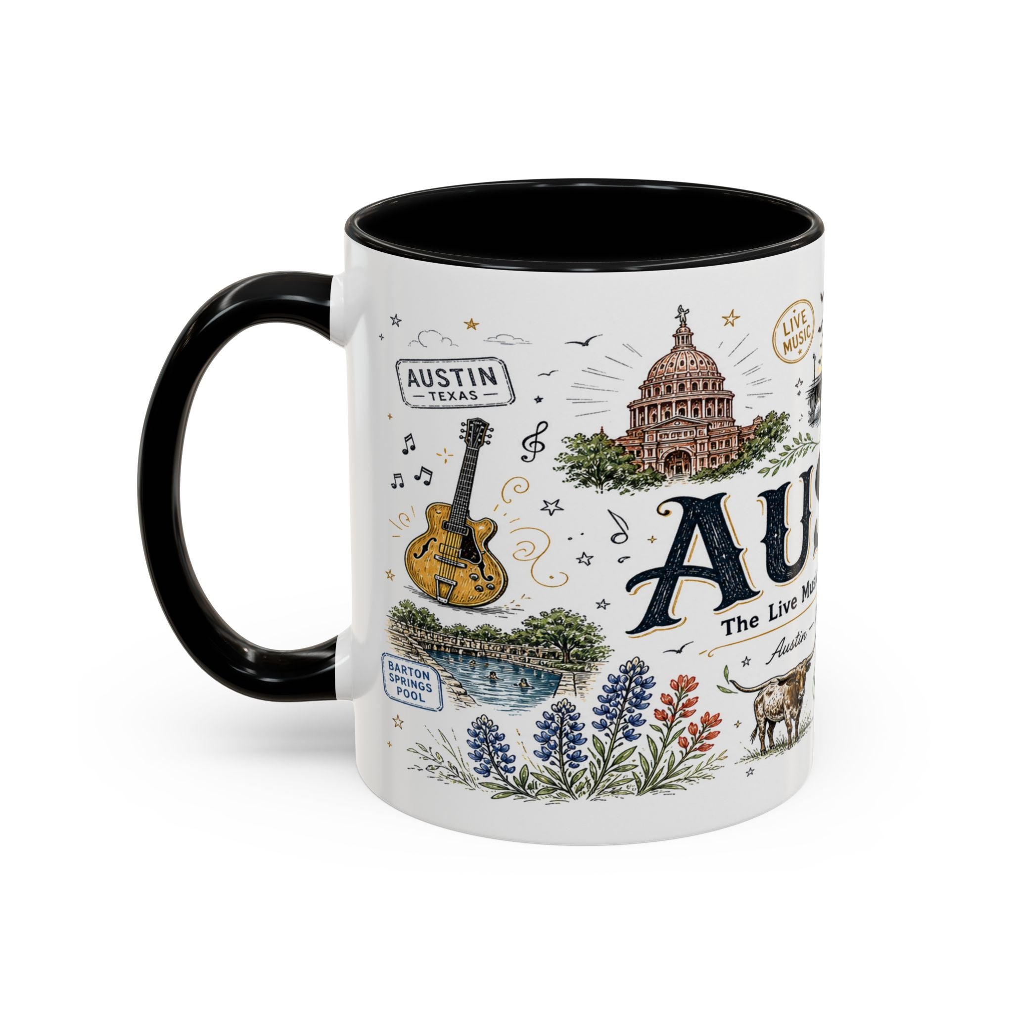 Austin Coffee Mug | Texas Souvenir City Gift | Accent Color Ceramic 11oz 15oz