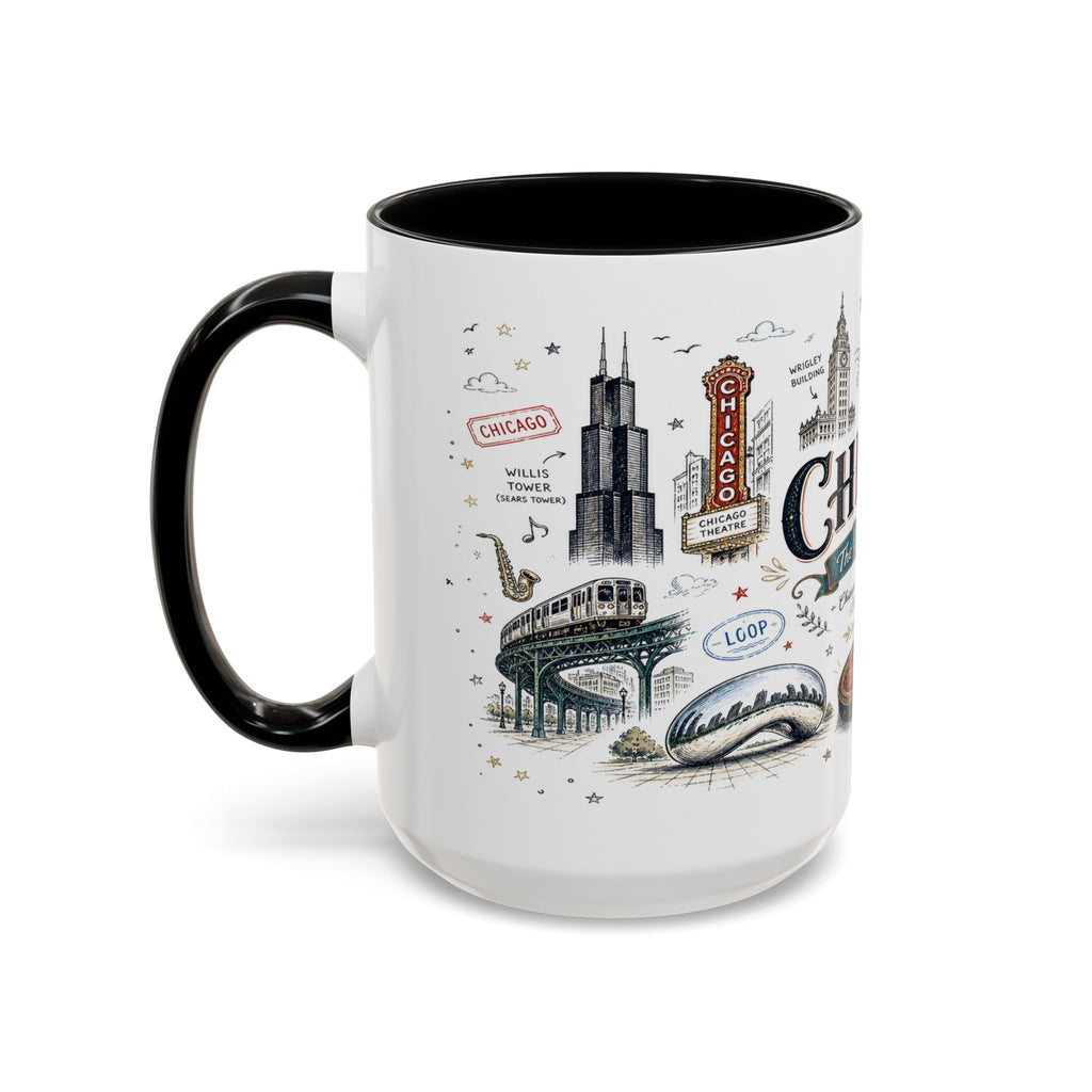 Chicago Coffee Mug | Illinois Souvenir City Gift | Accent Color Ceramic 11oz 15oz