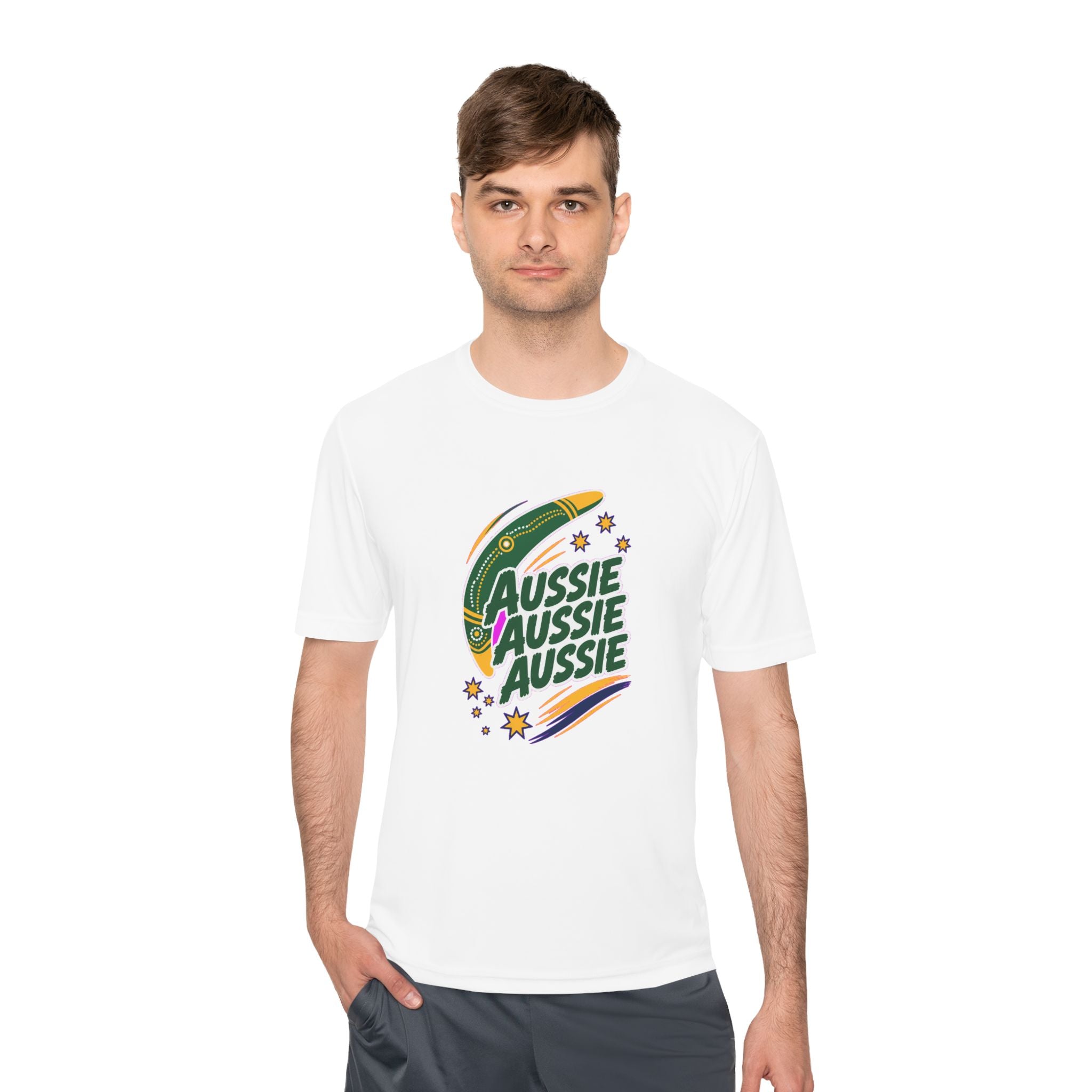 Australia Fan T-Shirt, Aussie Boomerang Design, Moisture Wicking Sport Tee
