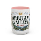 Bhutan Valleys Coffee Mug | Travel Destination Souvenir Gift | Accent Color Ceramic 11oz 15oz