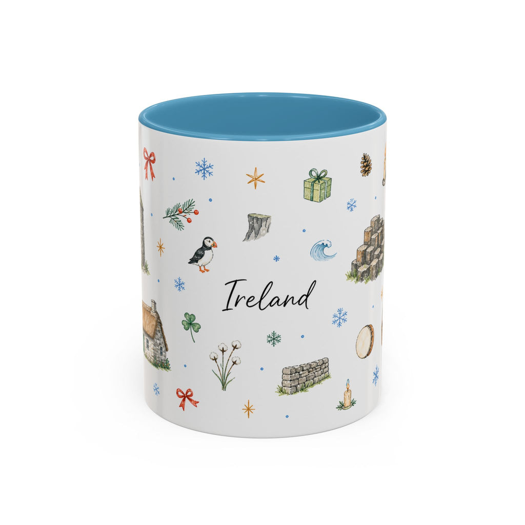 Ireland Christmas Mug | Watercolor Travel Souvenir | Holiday Gift | Accent Ceramic Coffee Cup 11oz 15oz