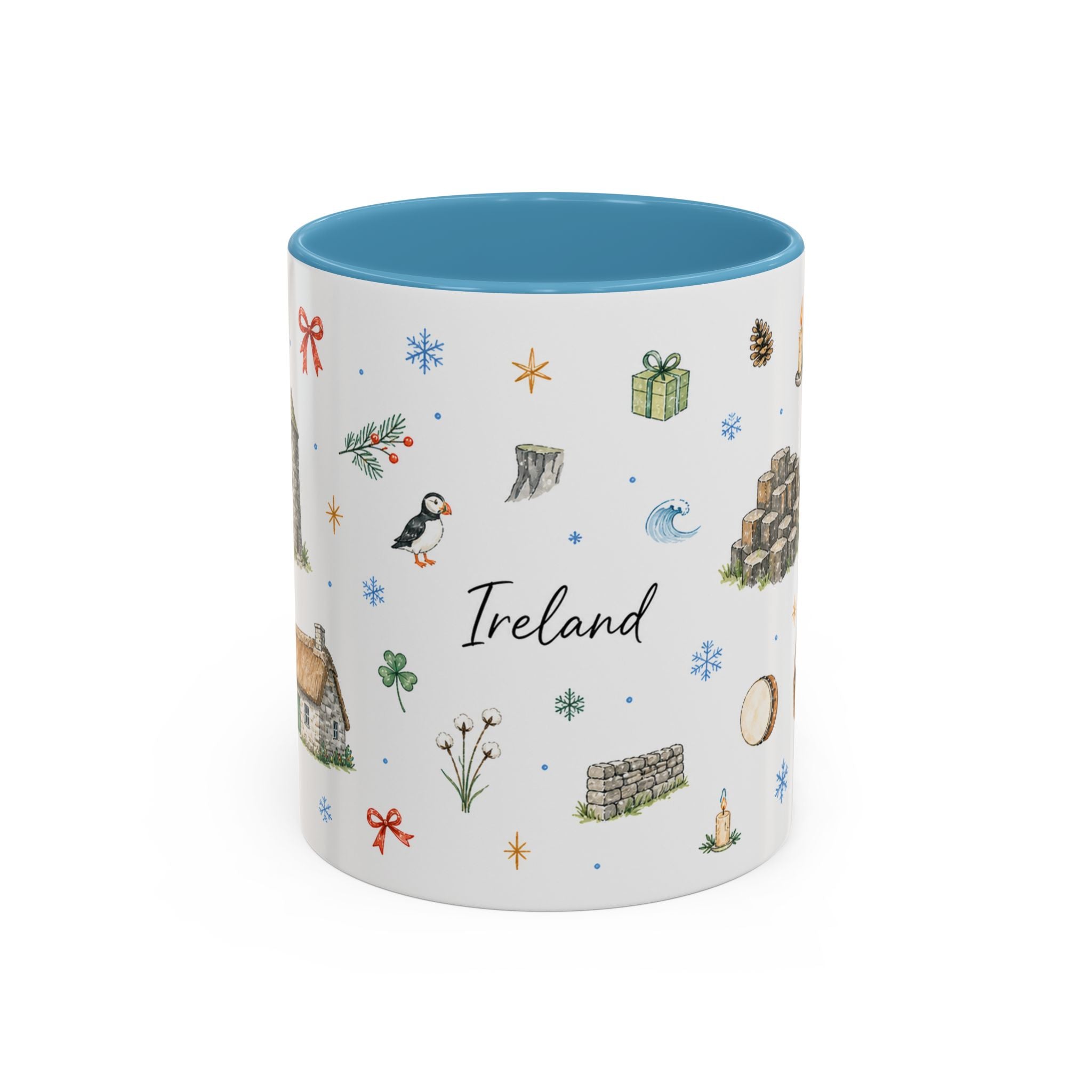 Ireland Christmas Mug | Watercolor Travel Souvenir | Holiday Gift | Accent Ceramic Coffee Cup 11oz 15oz