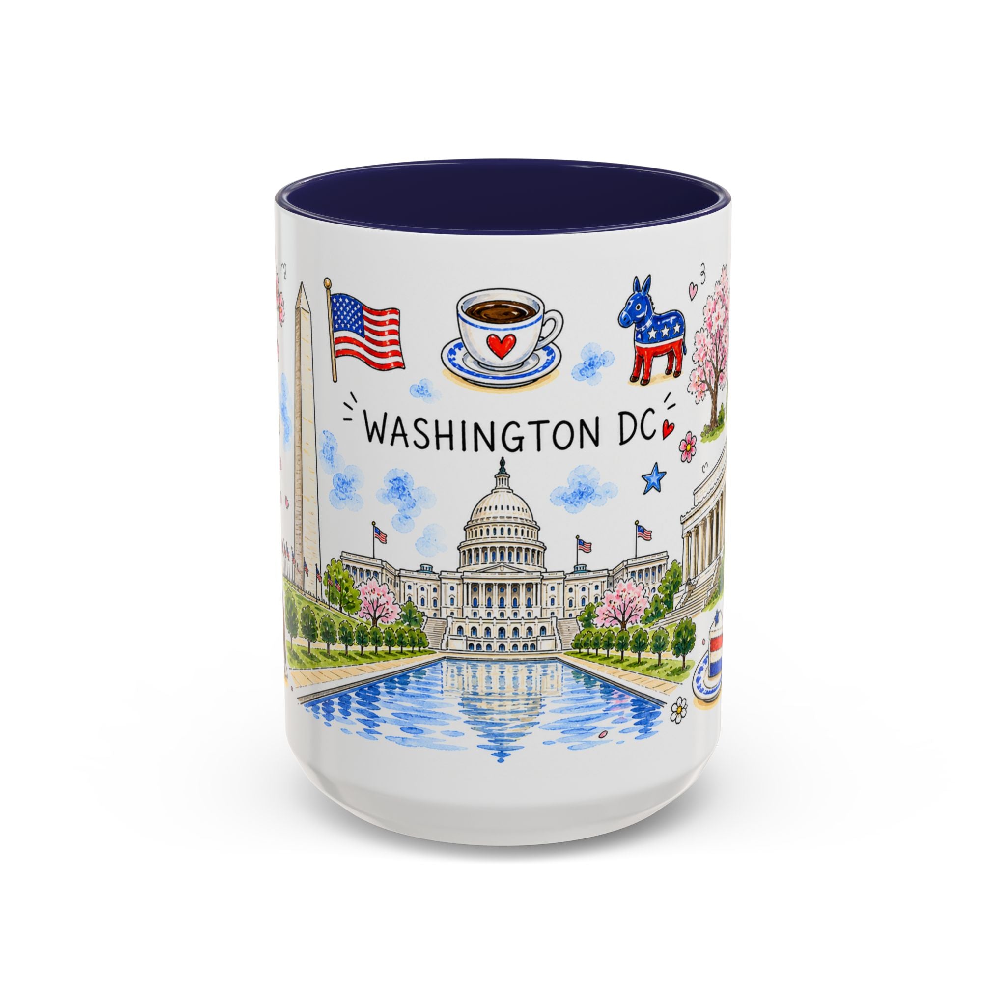 Washington DC Illustrated Travel Mug | City Souvenir Accent Coffee Mug | 11oz 15oz Ceramic Cup