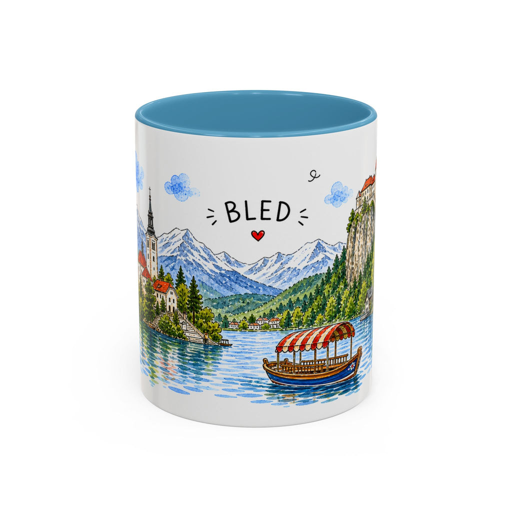 Bled Illustrated Travel Mug | Slovenia Souvenir Accent Coffee Mug | 11oz 15oz Ceramic Cup