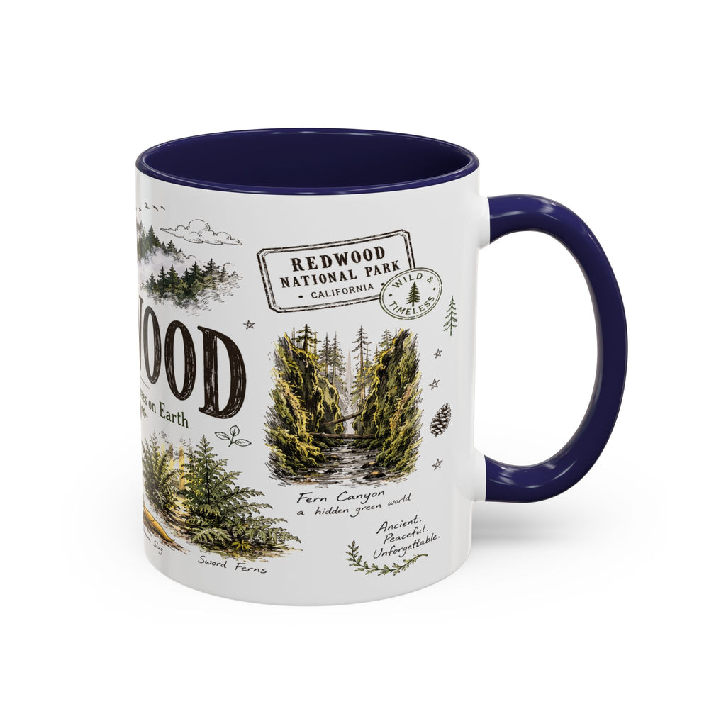 Redwood National Park Coffee Mug | California Coastal Forest Hiking Gift | Accent Color Ceramic 11oz 15oz