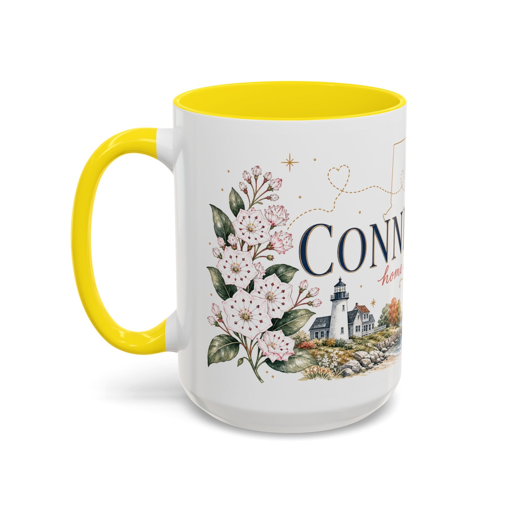 Connecticut State Map Mug | Botanical Accent Coffee Cup (11oz 15oz)